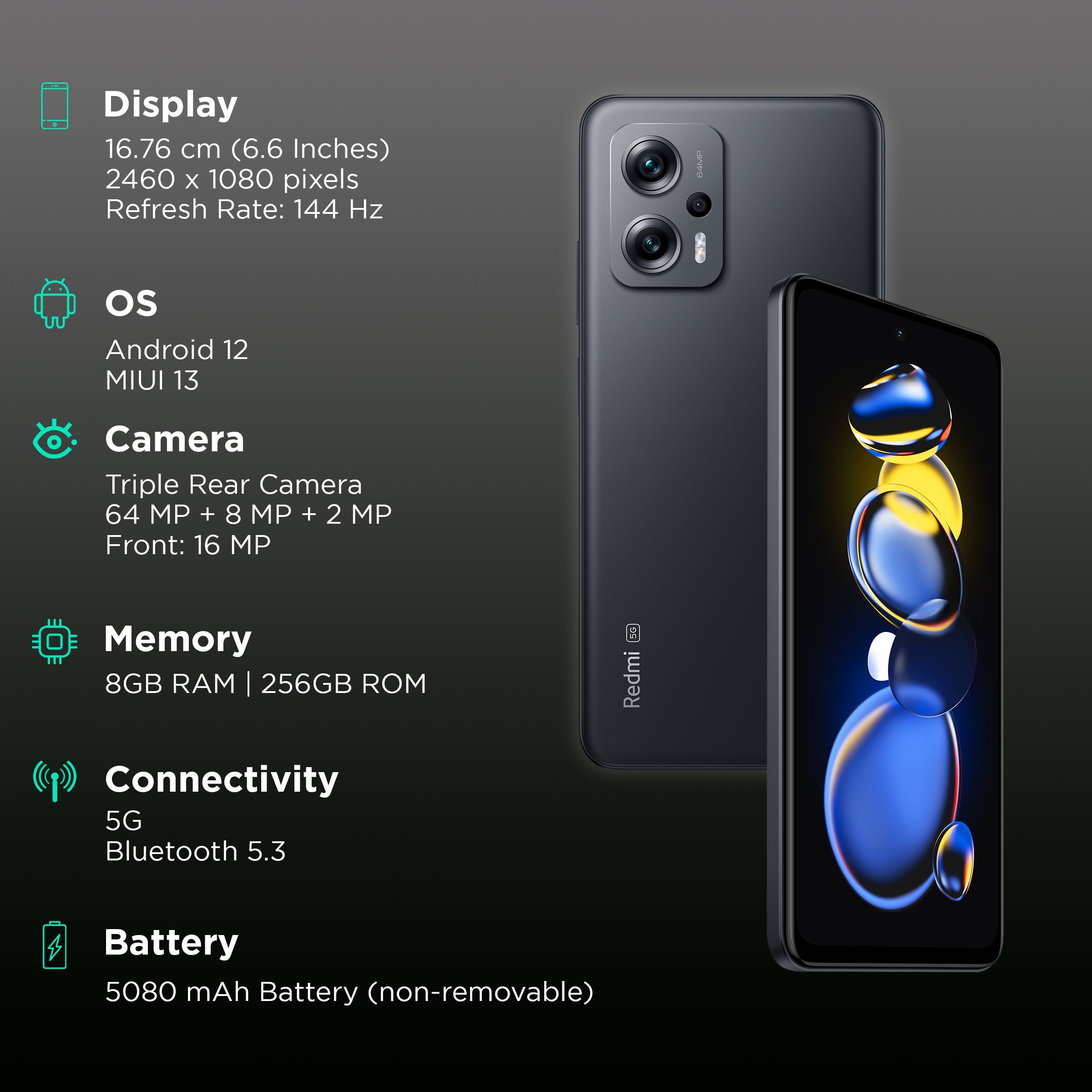 Redmi K50i 5G (8GB RAM, 256GB, Stealth Black)_3