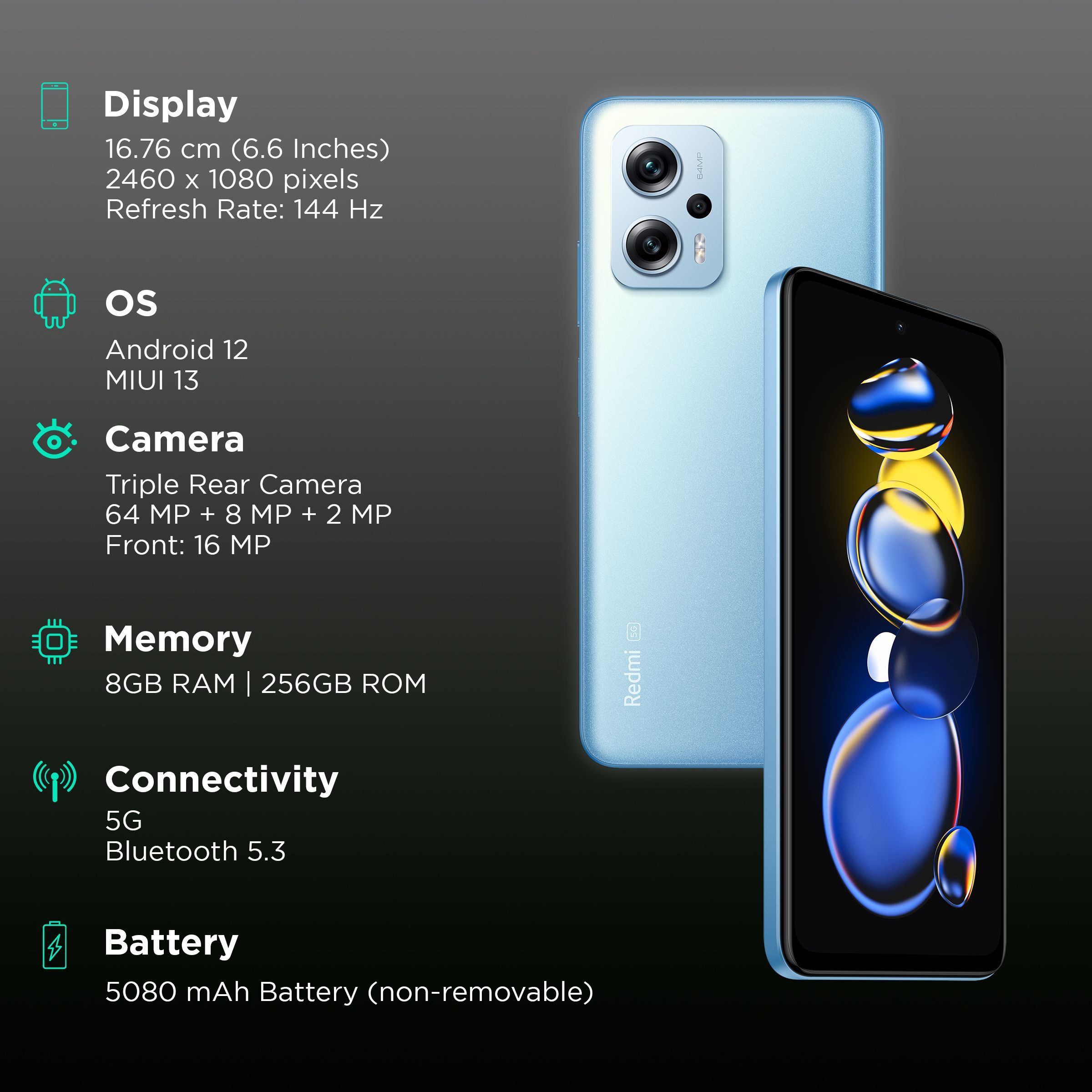 Redmi K50i 5G (8GB RAM, 256GB, Phantom Blue)_3