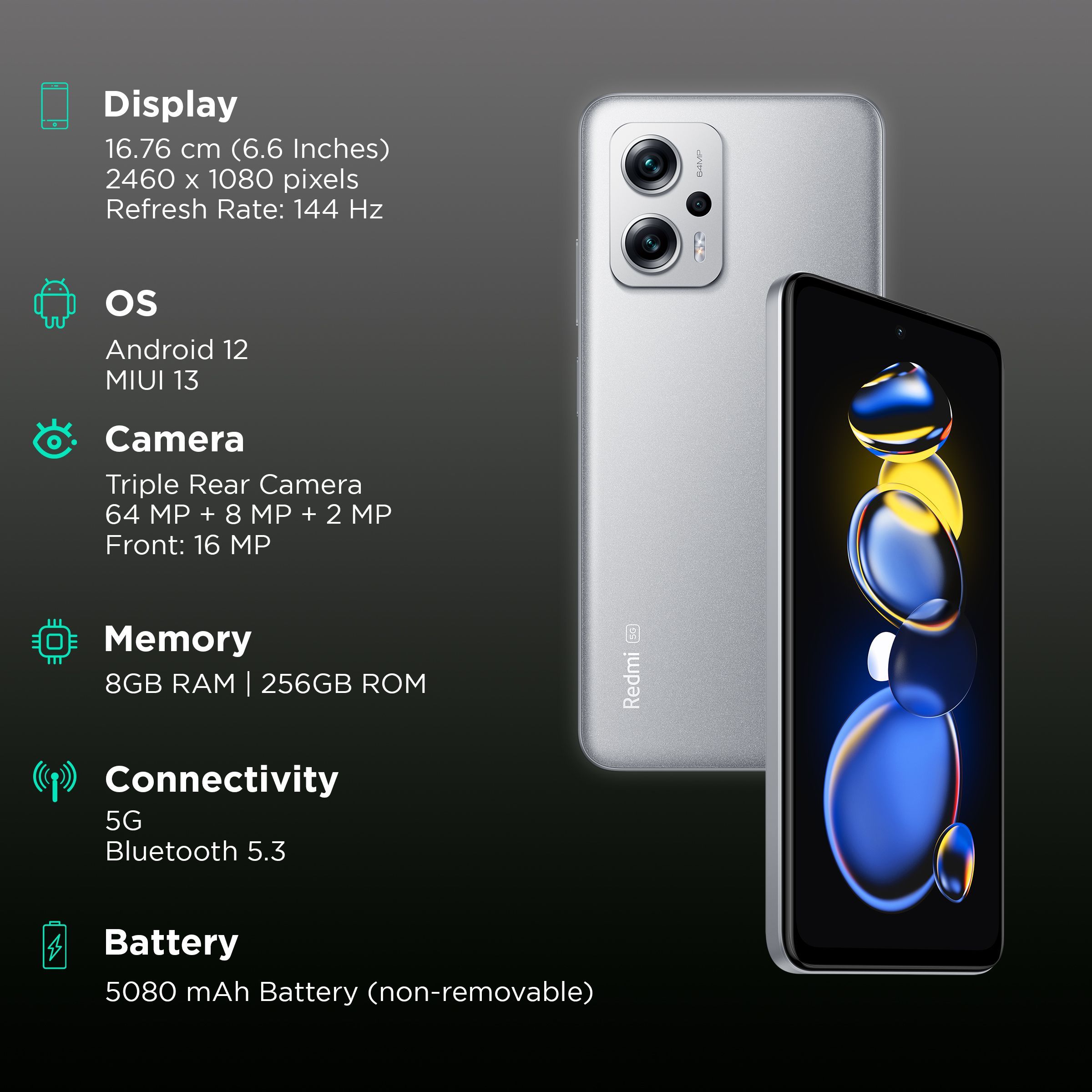 Redmi K50i 5G (8GB RAM, 256GB, Quick Silver)_3