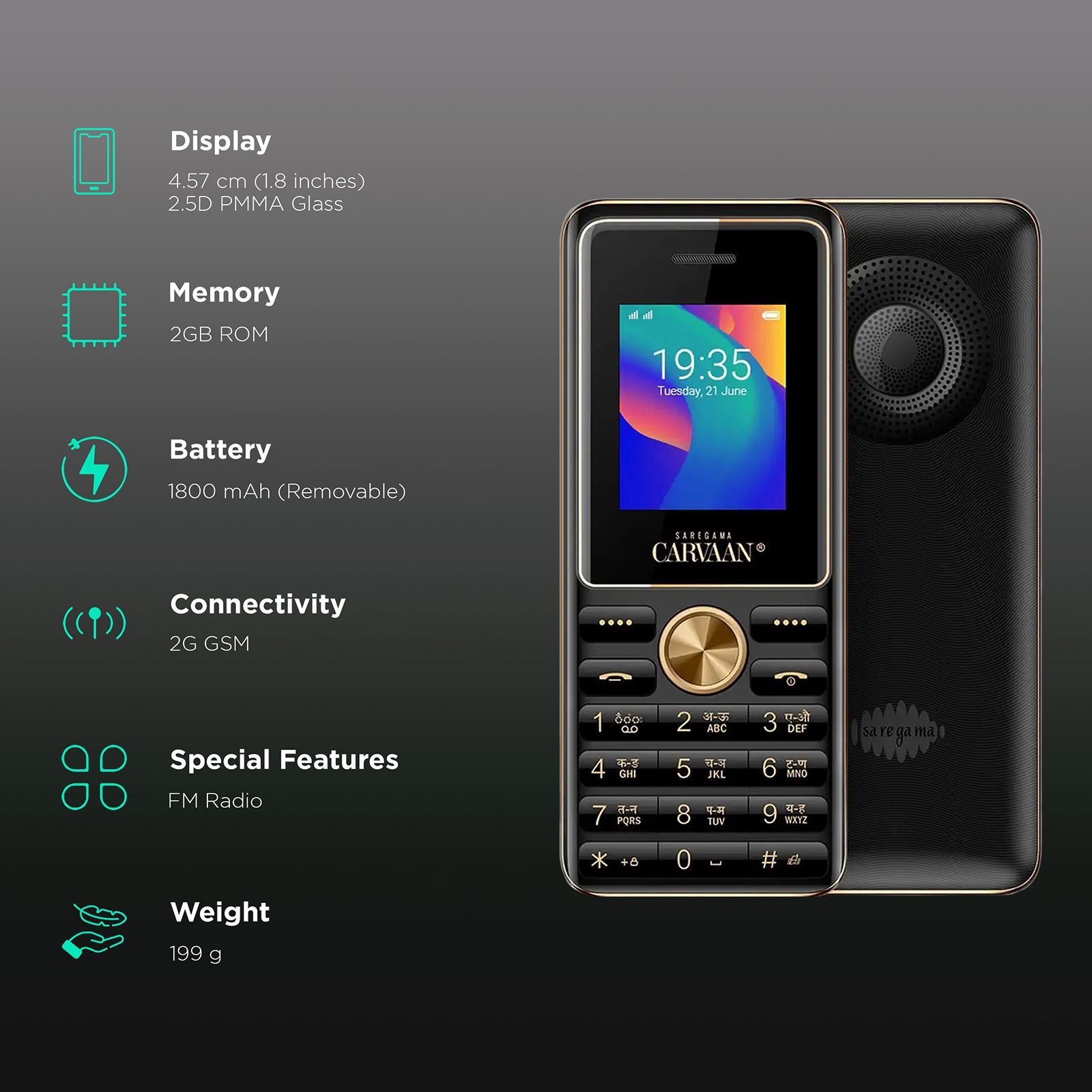 SAREGAMA Carvaan CM181 (2GB, Dual SIM, Built-in FM, Classic Black)_3