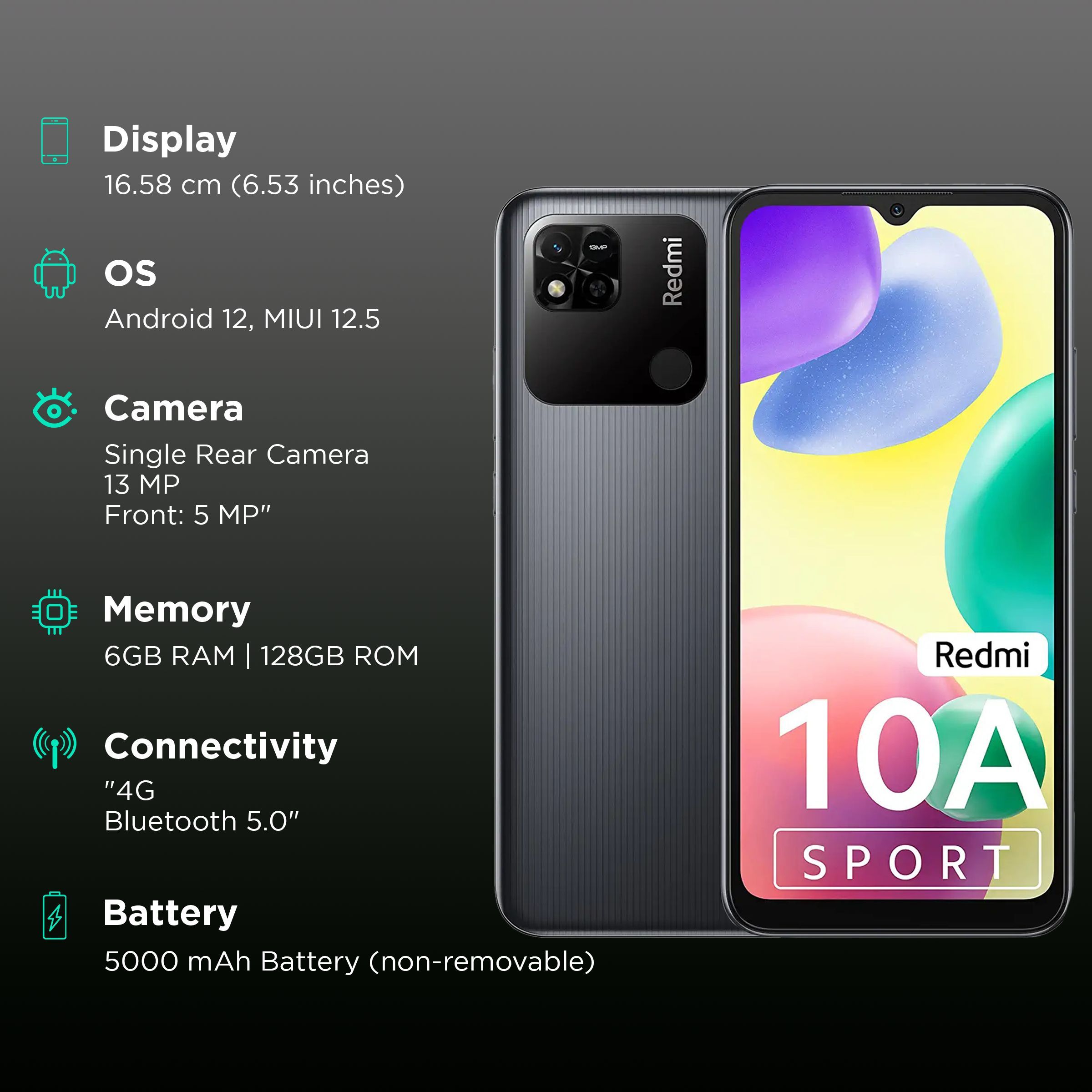 Redmi 10A Sport (6GB RAM, 128GB, Charcoal Black) Redmi 10A Sport (6GB RAM, 128GB, Charcoal Black)_3