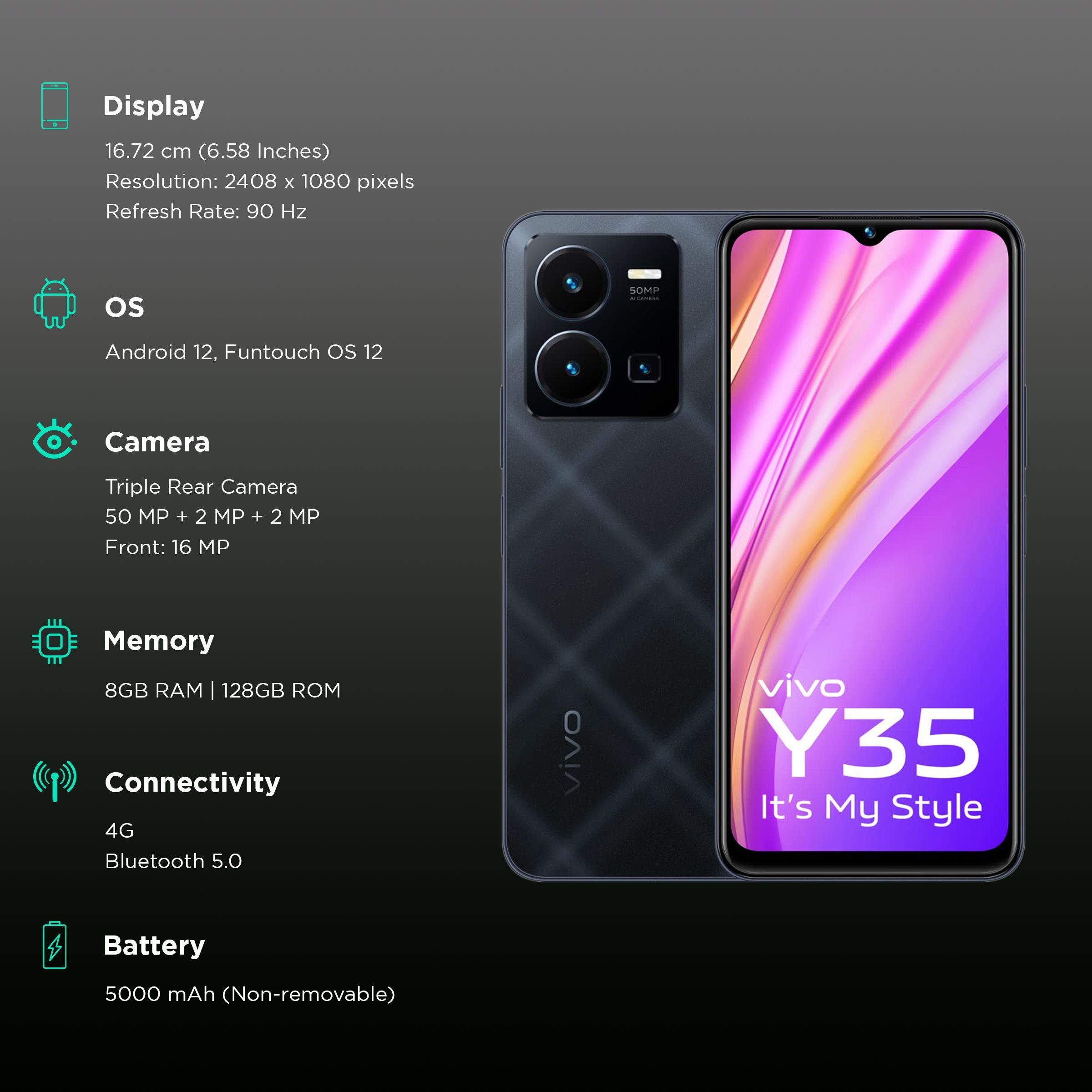 vivo Y35 (8GB RAM, 128GB, Agate Black)_3