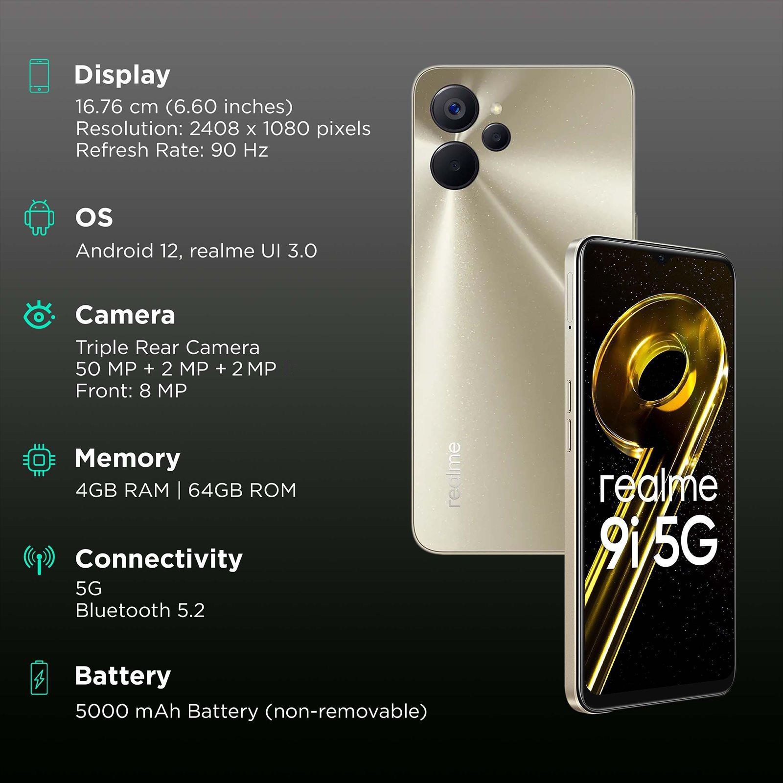 realme 9i 5G (4GB RAM, 64GB, Metallica Gold)_3