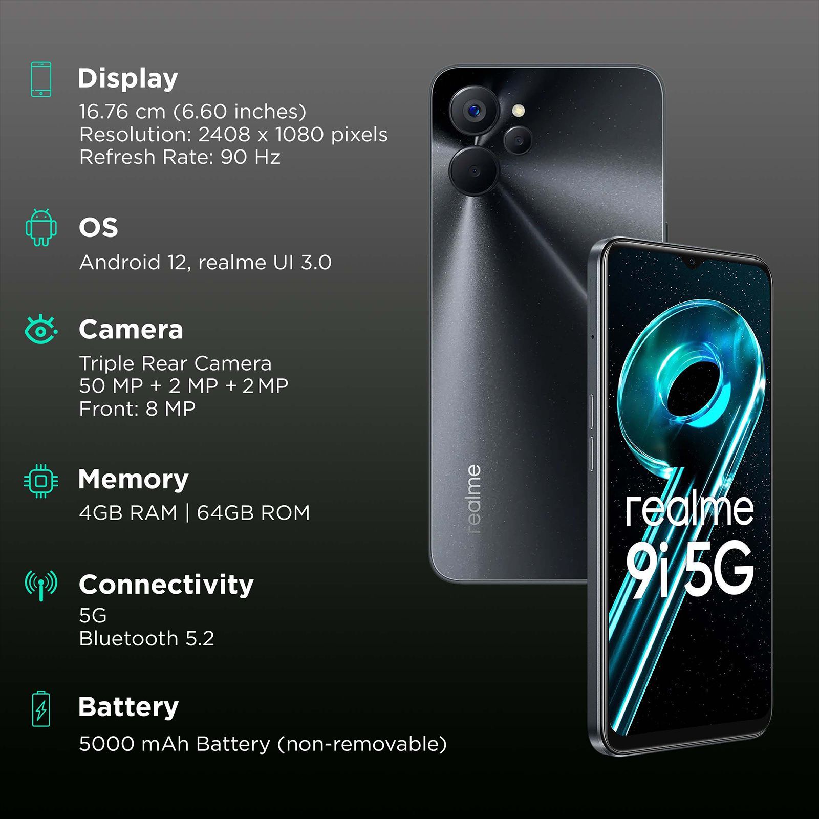 realme 9i 5G (4GB RAM, 64GB, Rocking Black)_3
