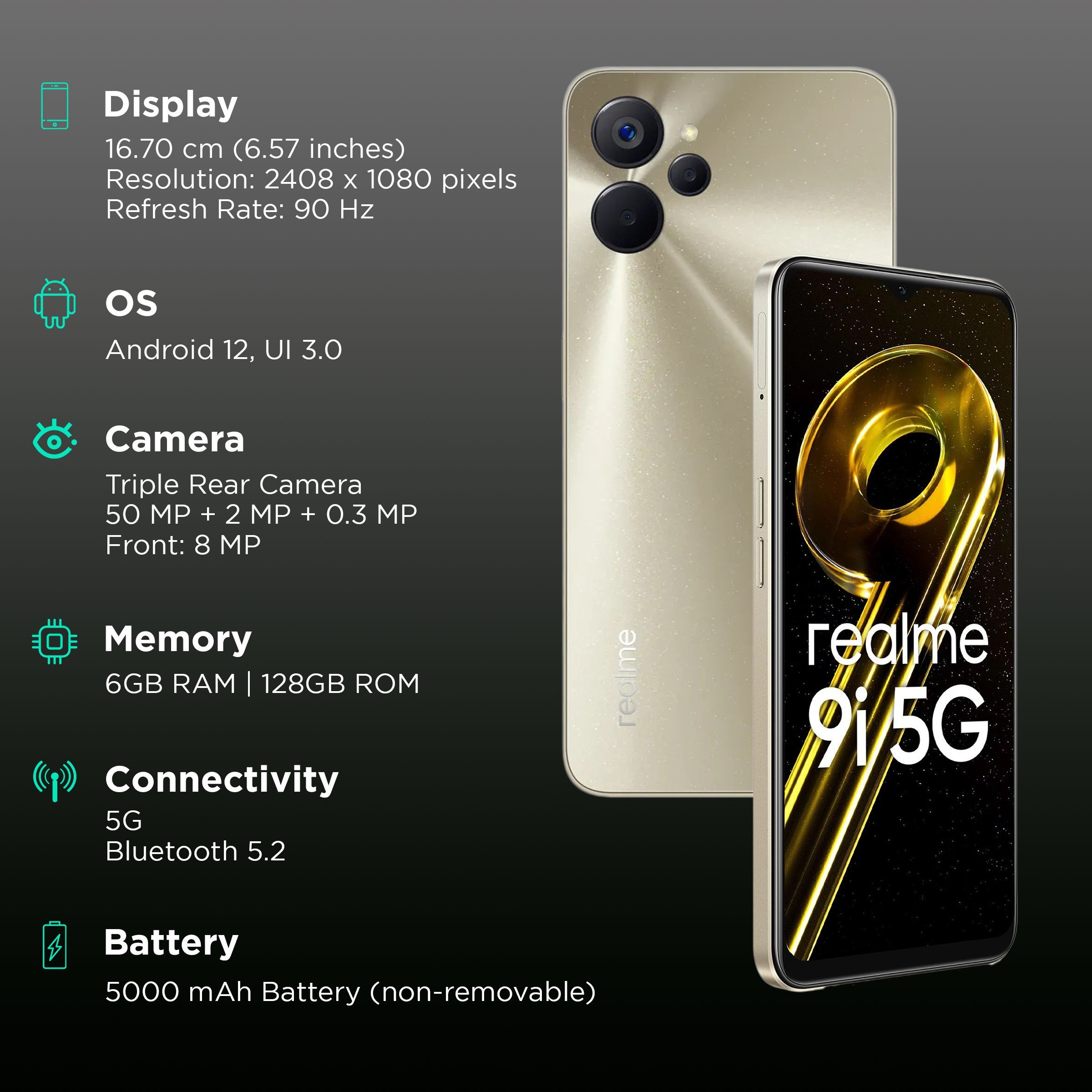 realme 9i 5G (6GB RAM, 128GB, Metallica Gold)_3
