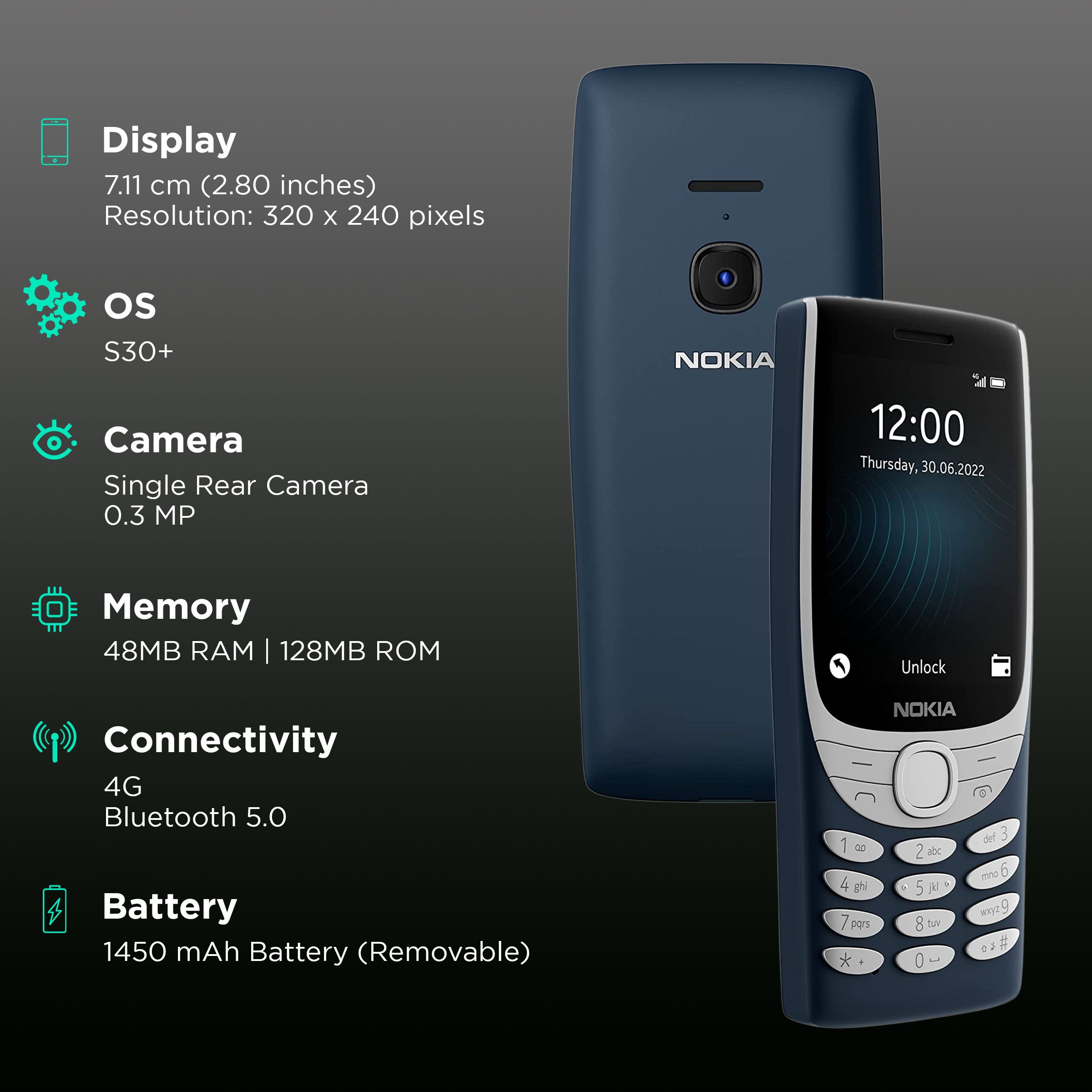 NOKIA 8210 4G (128MB, Dual SIM, Rear Camera, Dark Blue) NOKIA 8210 4G (128MB, Dual SIM, Rear Camera, Dark Blue)_3