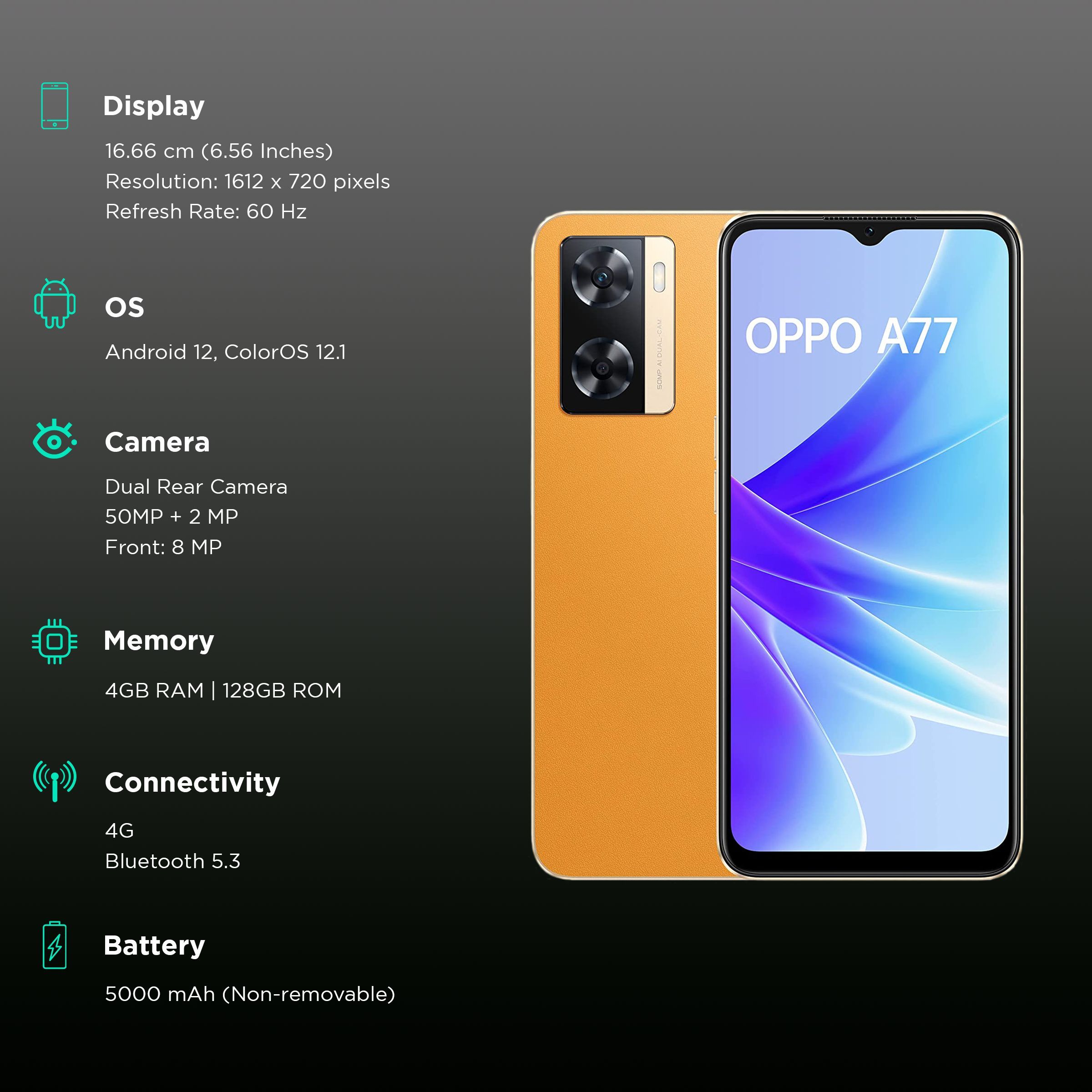 oppo A77 (4GB RAM, 128GB, Sunset Orange) oppo A77 (4GB RAM, 128GB, Sunset Orange)_3
