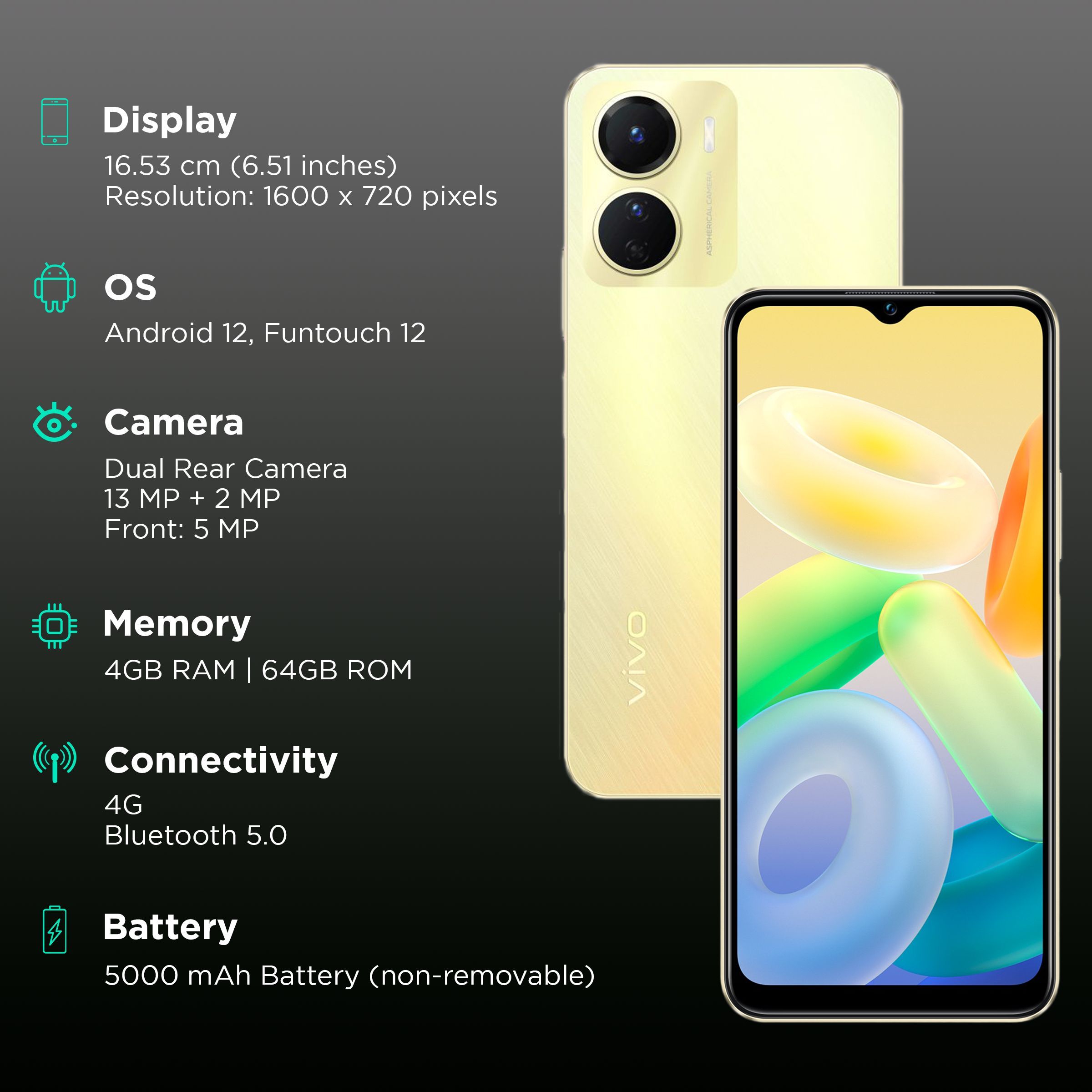 vivo Y16 (4GB RAM, 64GB, Drizzling Gold)_3