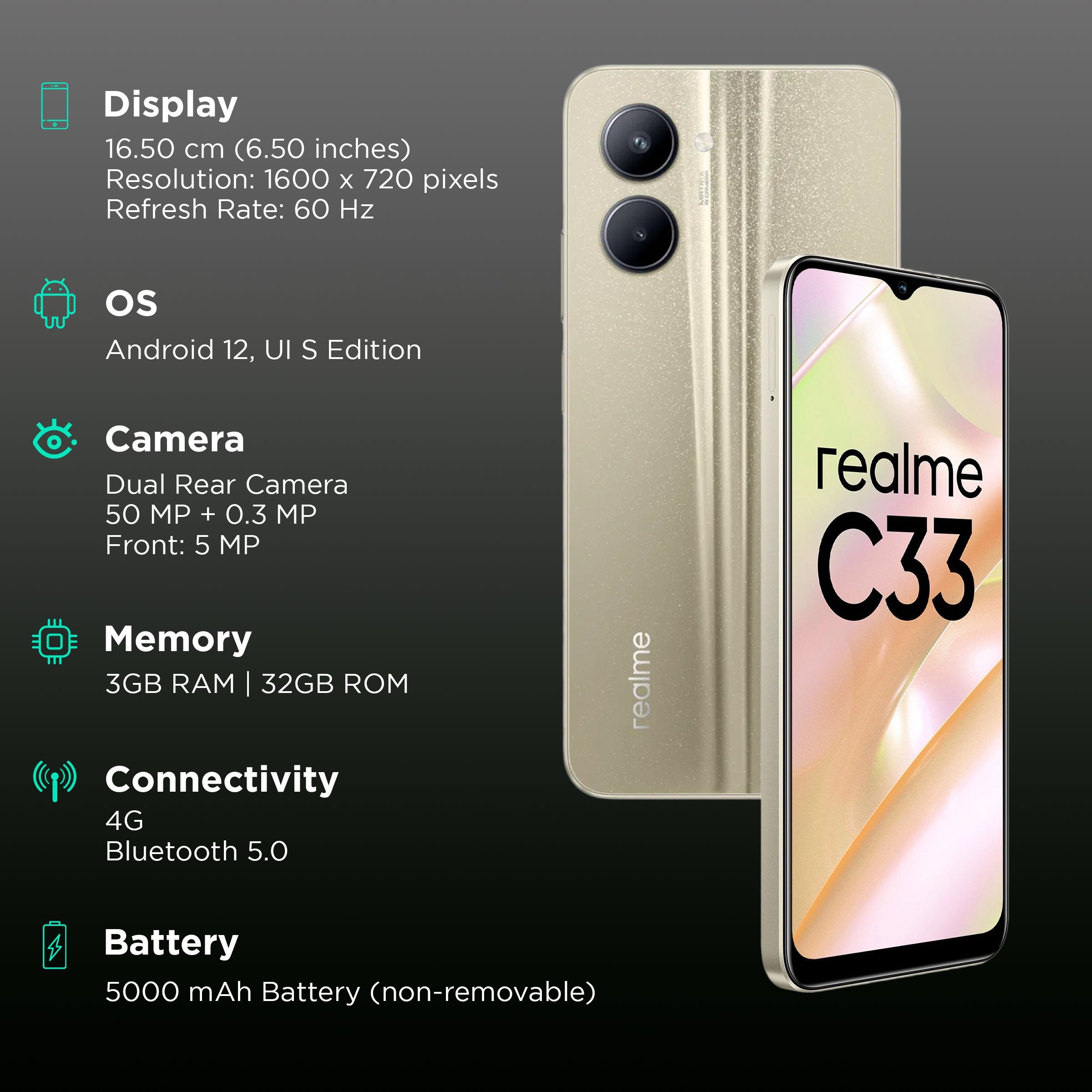 realme C33 (3GB RAM, 32GB, Sandy Gold)_3