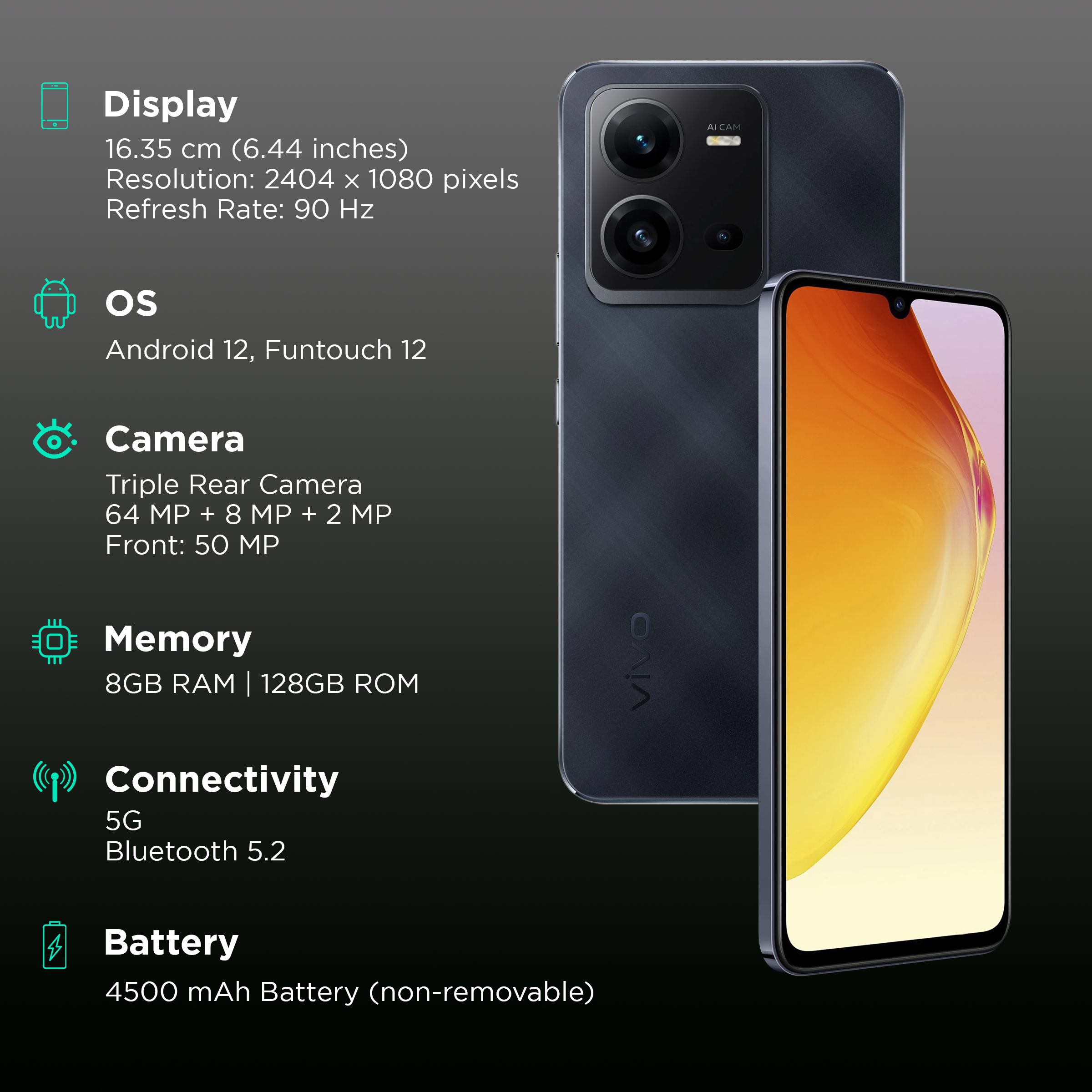 vivo V25 5G (8GB RAM, 128GB, Elegant Black)_3