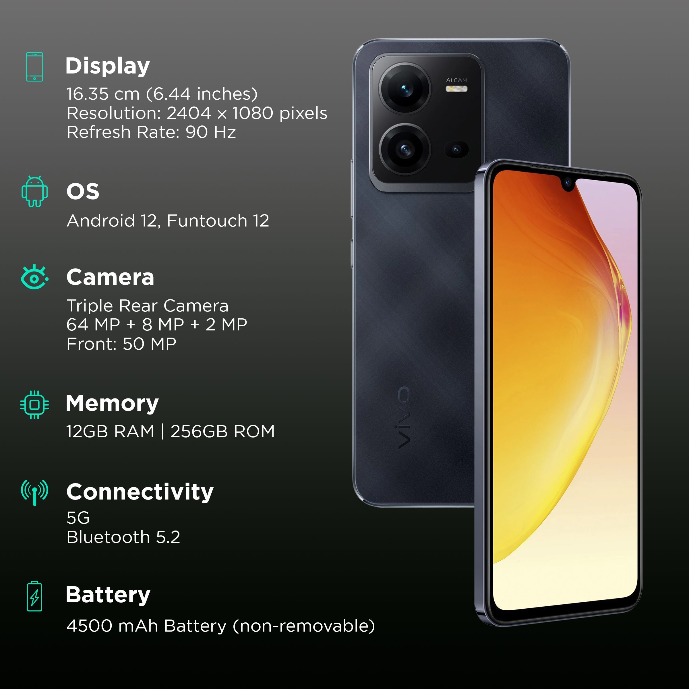 vivo V25 5G (12GB RAM, 256GB, Elegant Black) vivo V25 5G (12GB RAM, 256GB, Elegant Black)_3