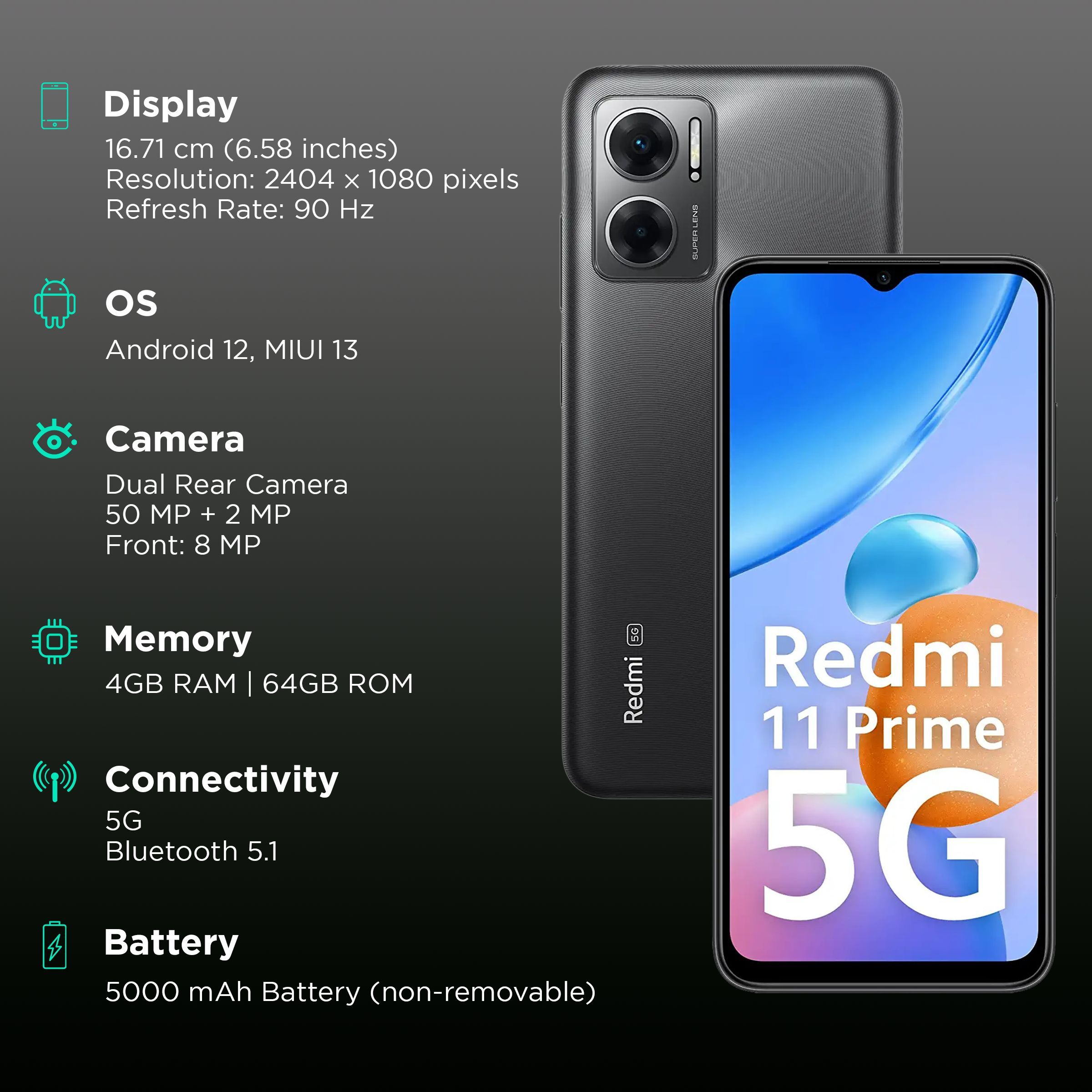 Redmi 11 Prime 5G (4GB RAM, 64GB, Thunder Black) Redmi 11 Prime 5G (4GB RAM, 64GB, Thunder Black)_3