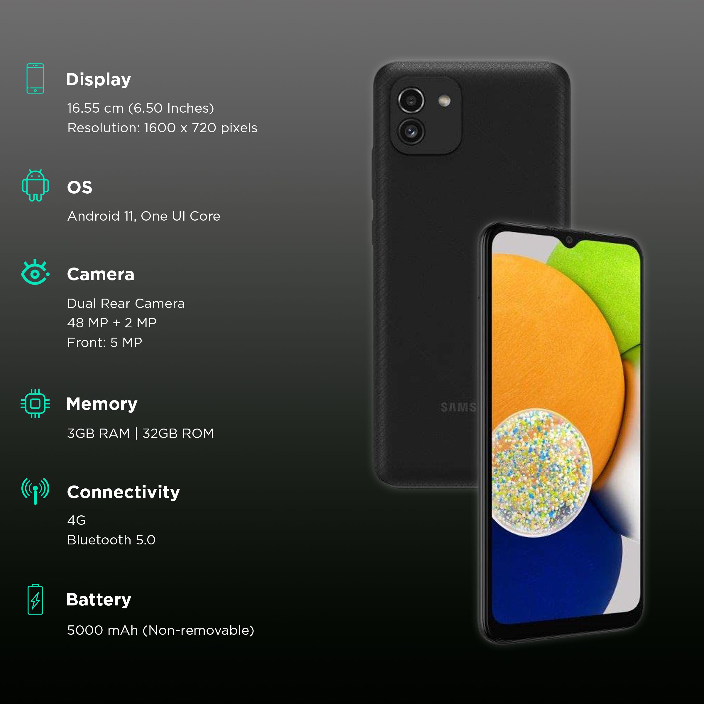 SAMSUNG Galaxy A03 (3GB RAM, 32GB, Black) SAMSUNG Galaxy A03 (3GB RAM, 32GB, Black)_3