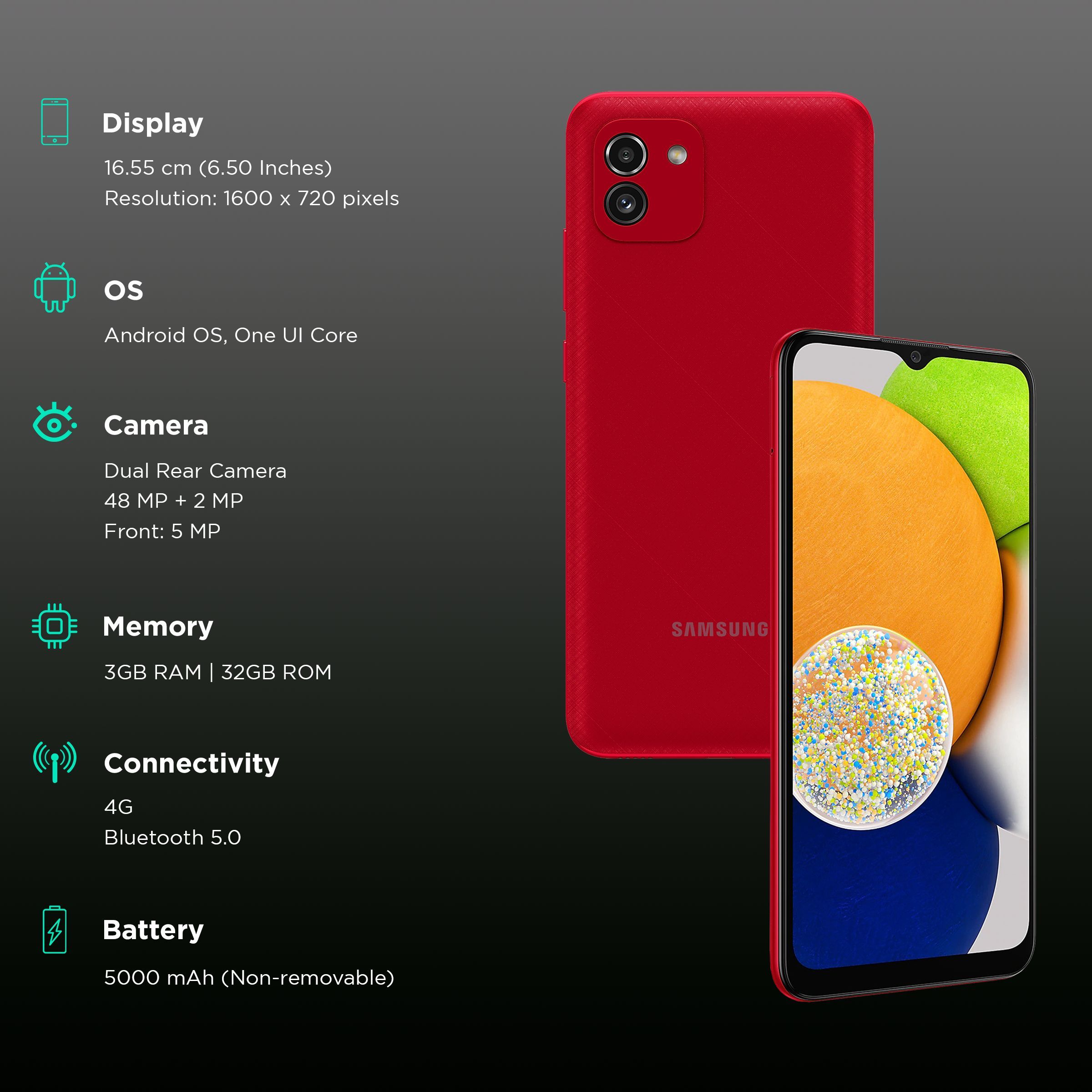 SAMSUNG Galaxy A03 (3GB RAM, 32GB, Red)_3