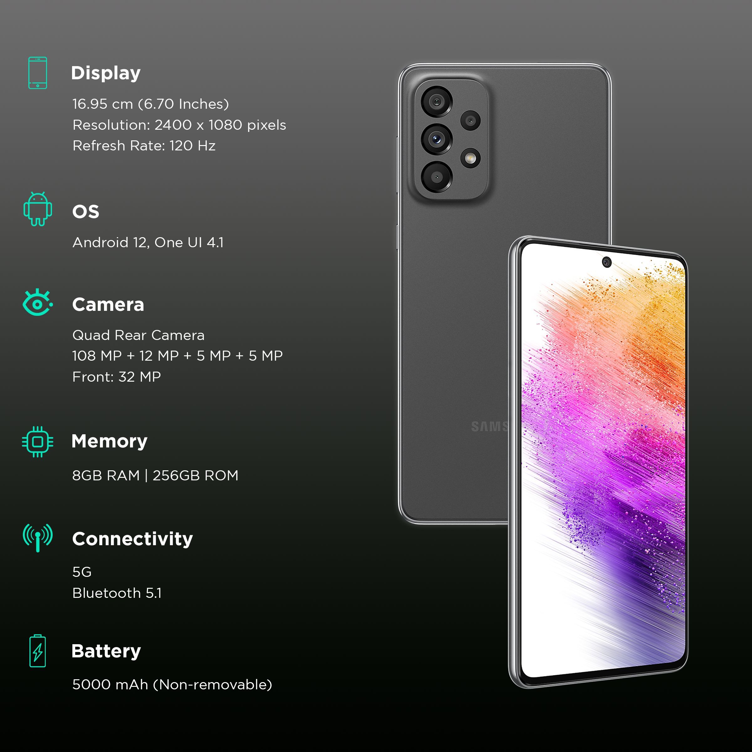 SAMSUNG Galaxy A73 5G (8GB RAM, 256GB, Awesome Gray)_3