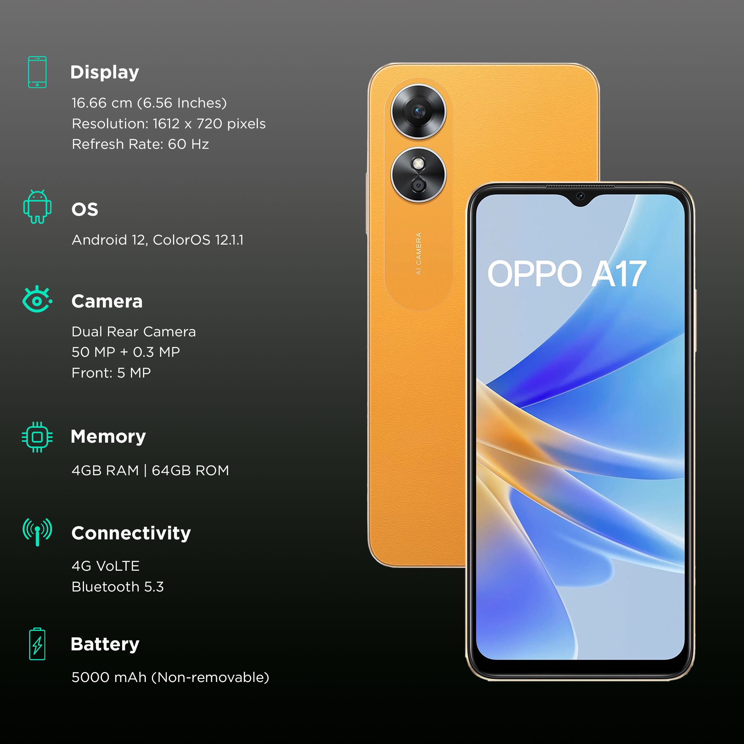 oppo A17 (4GB RAM, 64GB, Sunlight Orange) oppo A17 (4GB RAM, 64GB, Sunlight Orange)_3