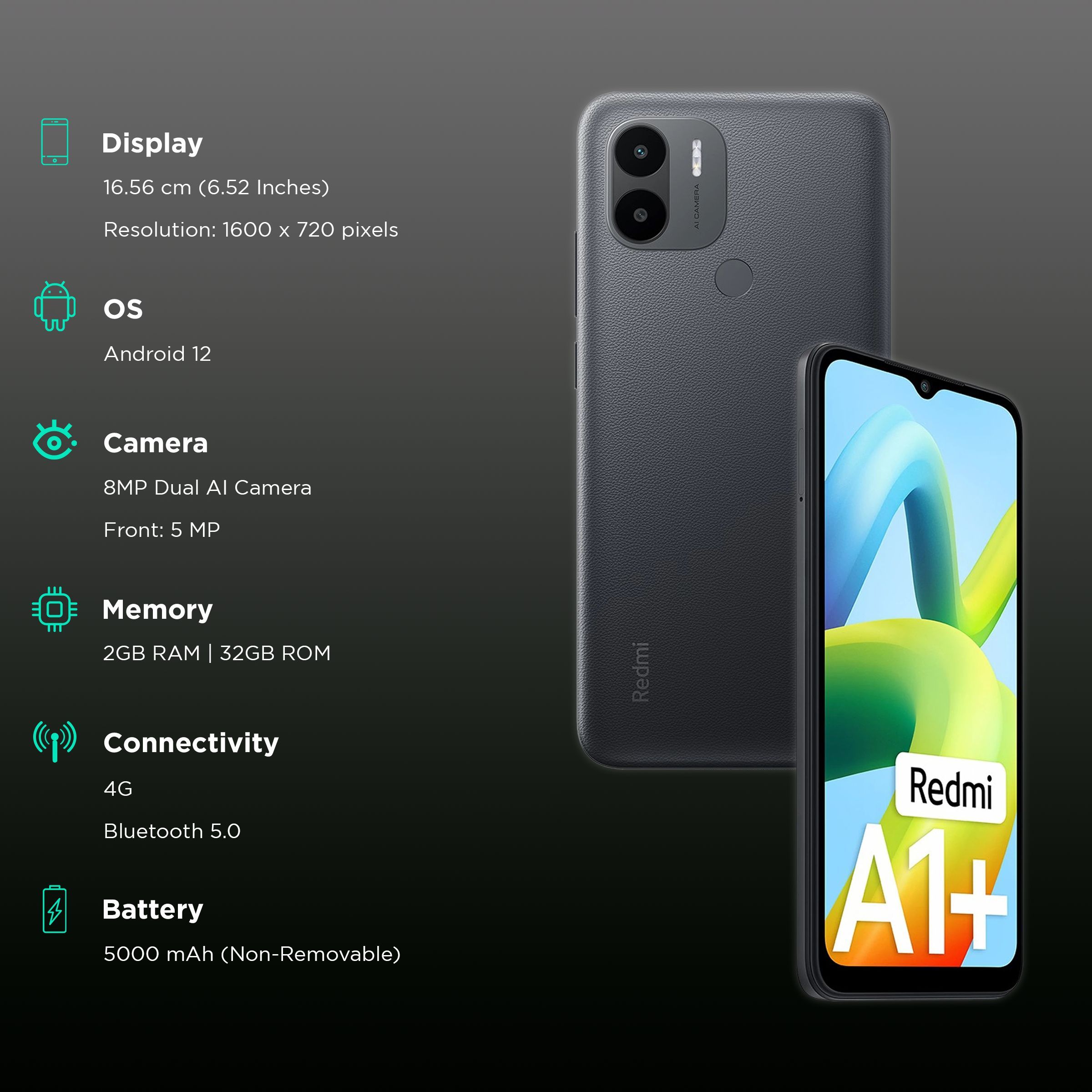 Redmi A1+ (2GB RAM, 32GB, Black) Redmi A1+ (2GB RAM, 32GB, Black)_3