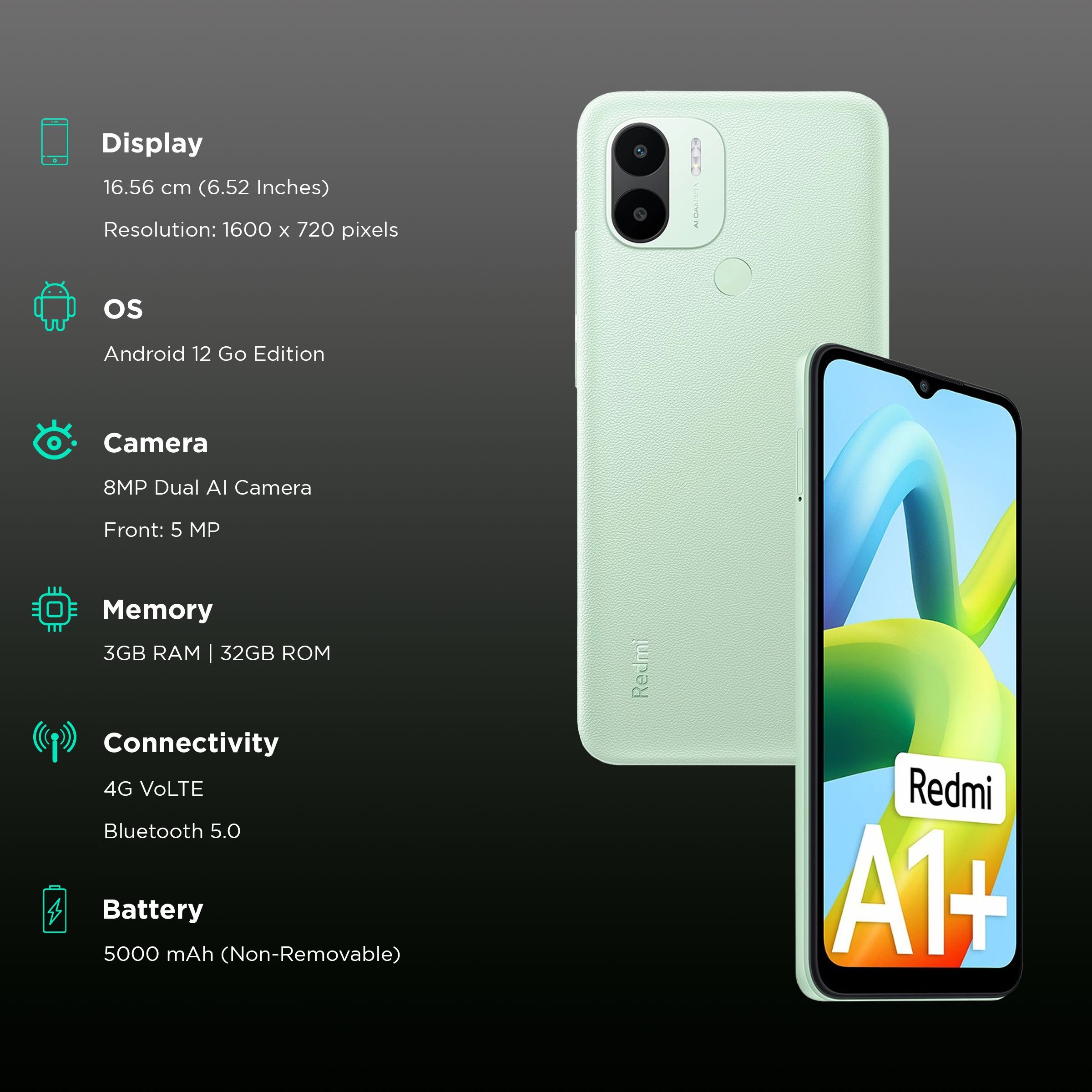 Redmi A1+ (3GB RAM, 32GB, Light Green) Redmi A1+ (3GB RAM, 32GB, Light Green)_3