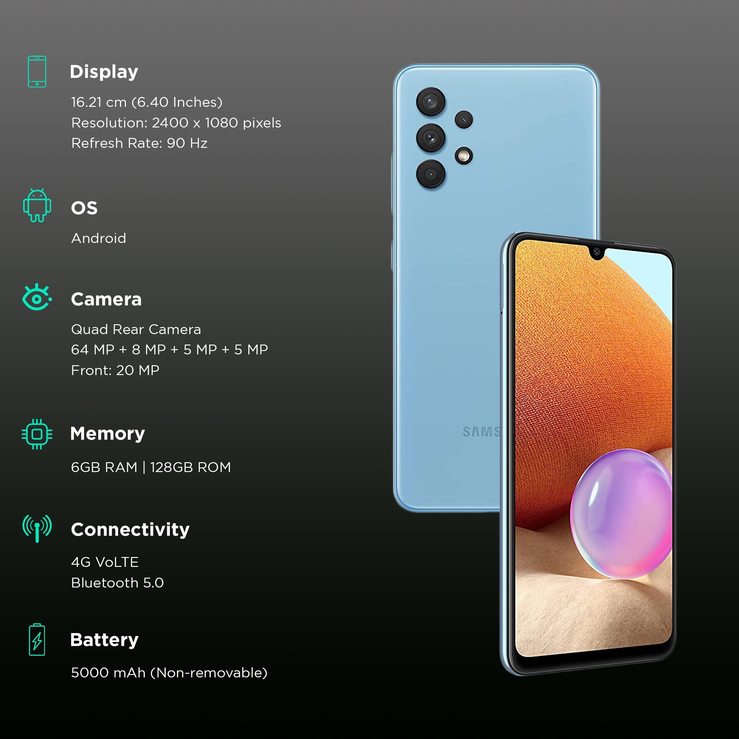 SAMSUNG Galaxy A32 (6GB RAM, 128GB, Awesome Blue) SAMSUNG Galaxy A32 (6GB RAM, 128GB, Awesome Blue)_3