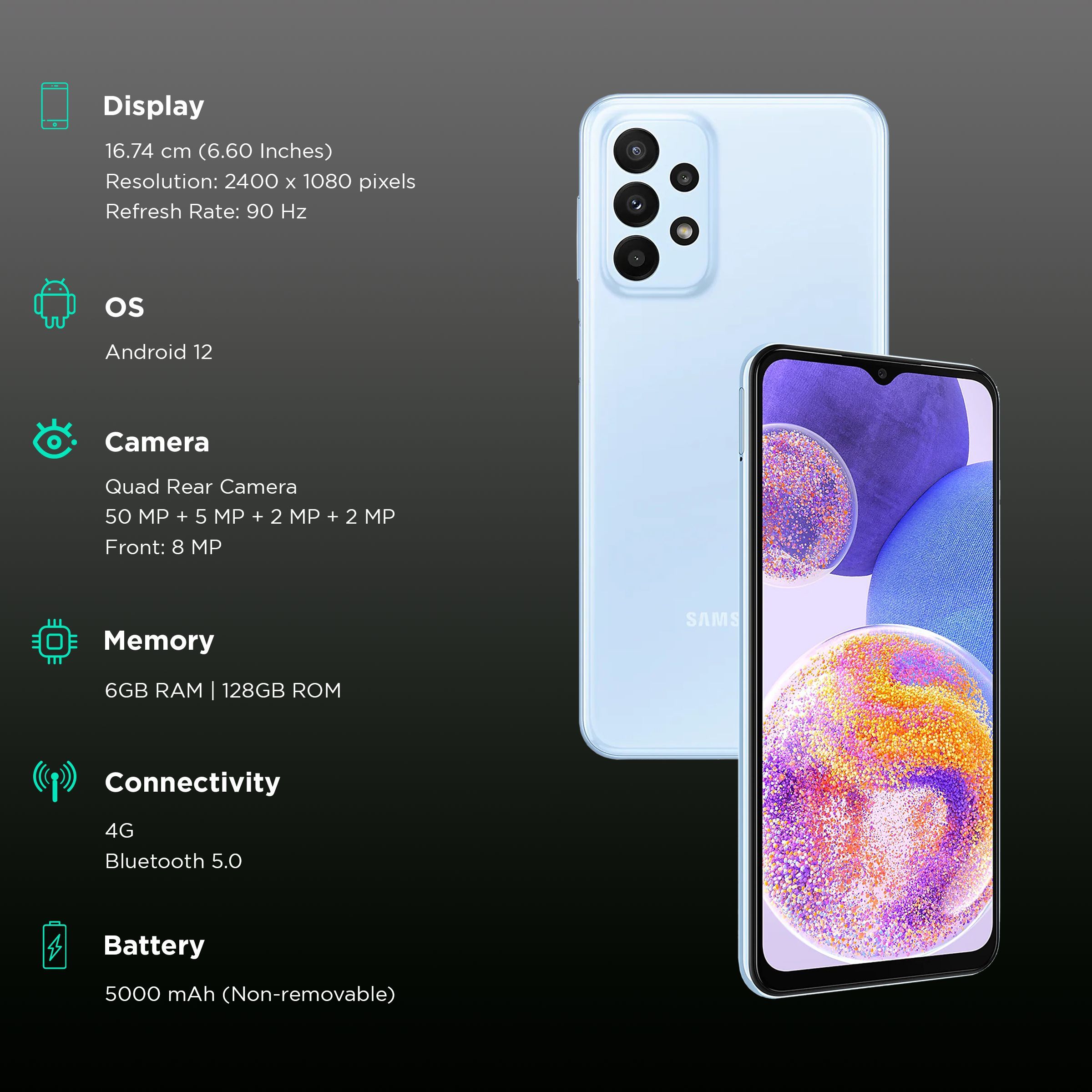 SAMSUNG Galaxy A23 (6GB RAM, 128GB, Light Blue)_3