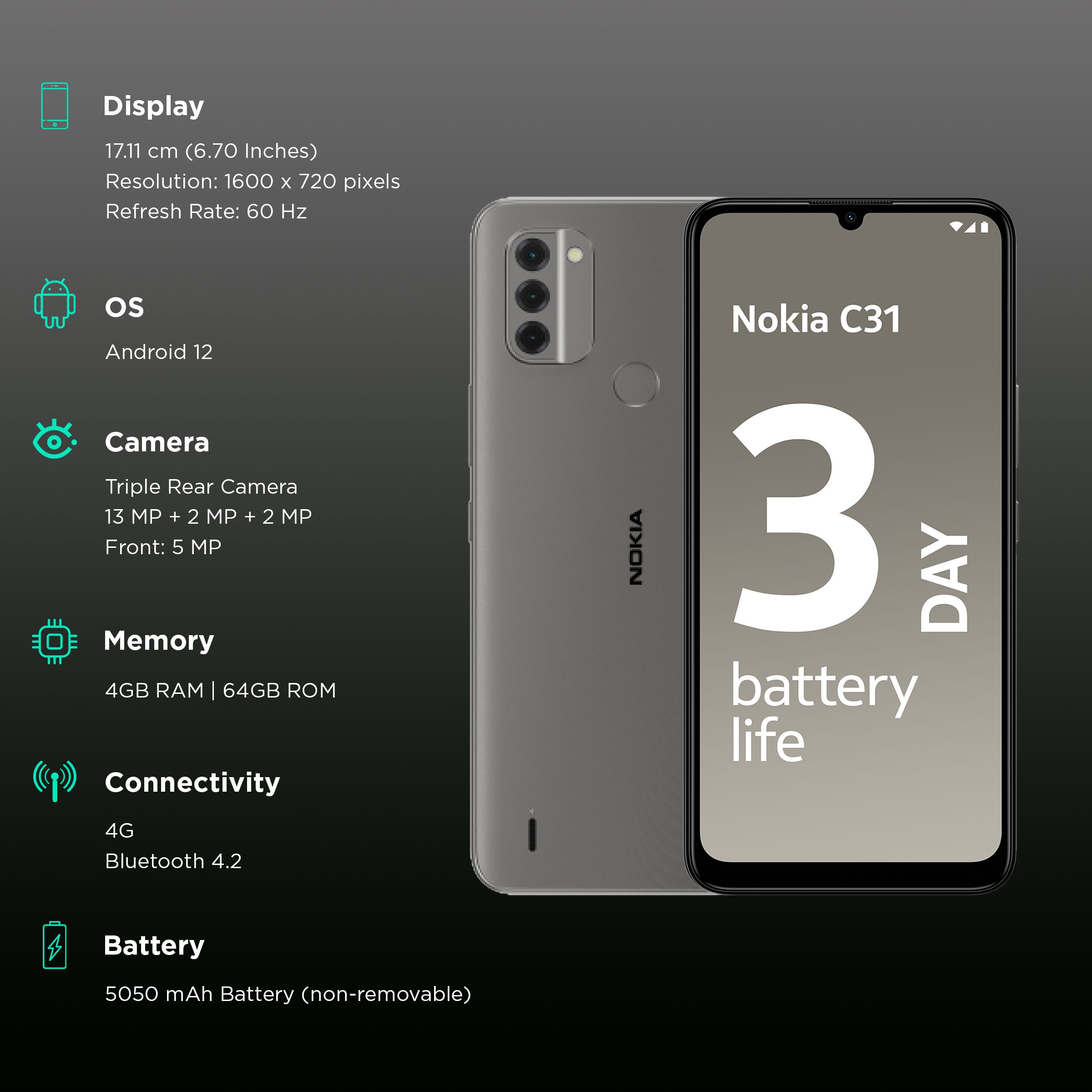 NOKIA C31 Plus (4GB RAM, 64GB, Charcoal Black) NOKIA C31 Plus (4GB RAM, 64GB, Charcoal Black)_3