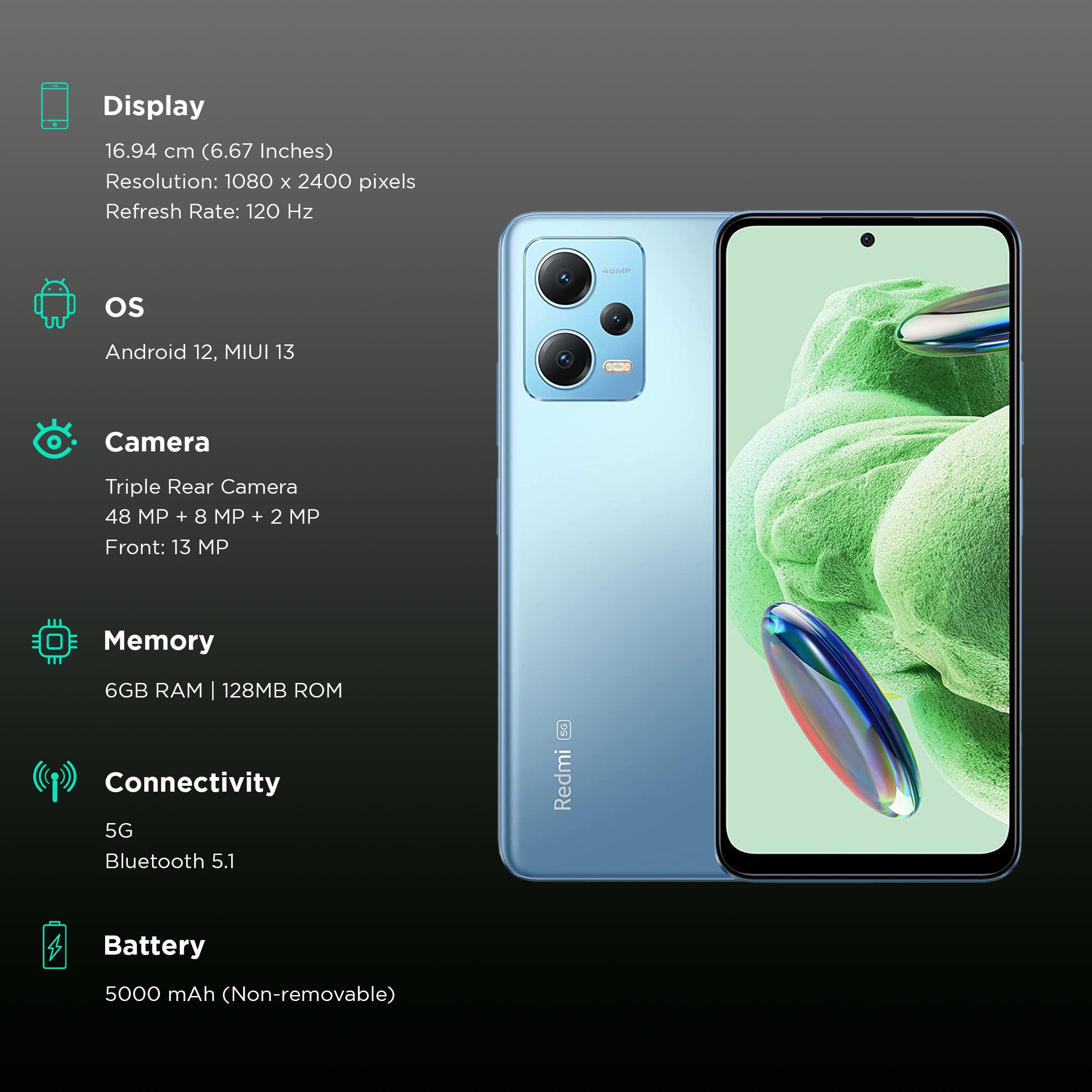 Redmi Note 12 5G (6GB RAM, 128GB, Mystique Blue) Redmi Note 12 5G (6GB RAM, 128GB, Mystique Blue)_3