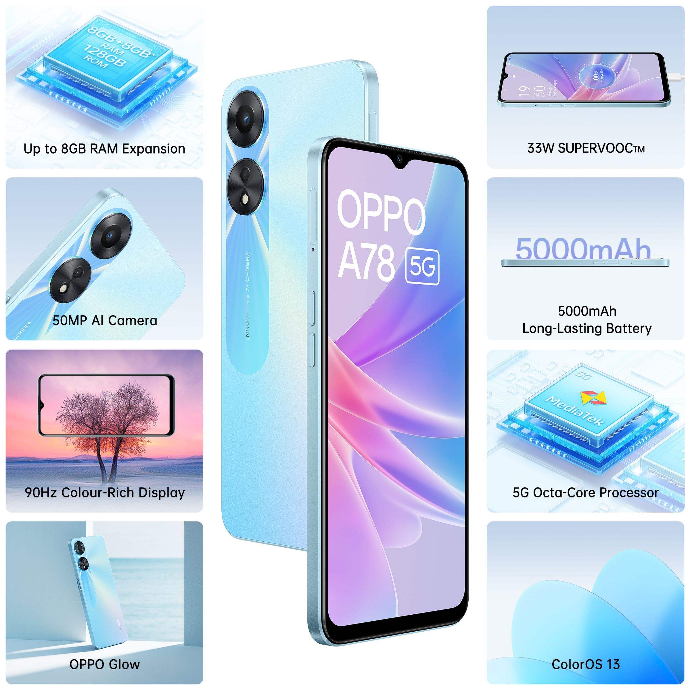 oppo A78 5G (8GB RAM, 128GB, Glowing Blue)_9