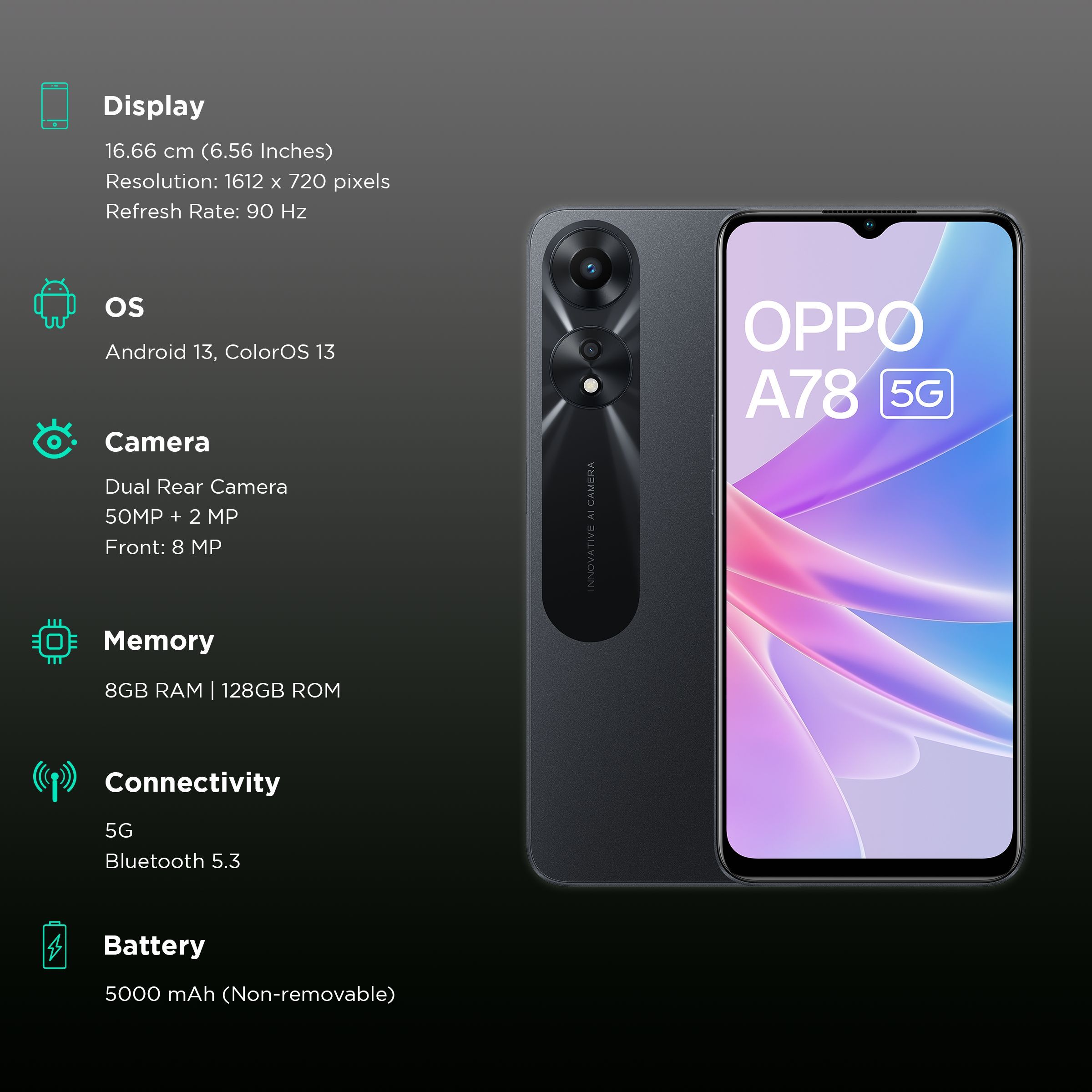 oppo A78 5G (8GB RAM, 128GB, Glowing Black)_3