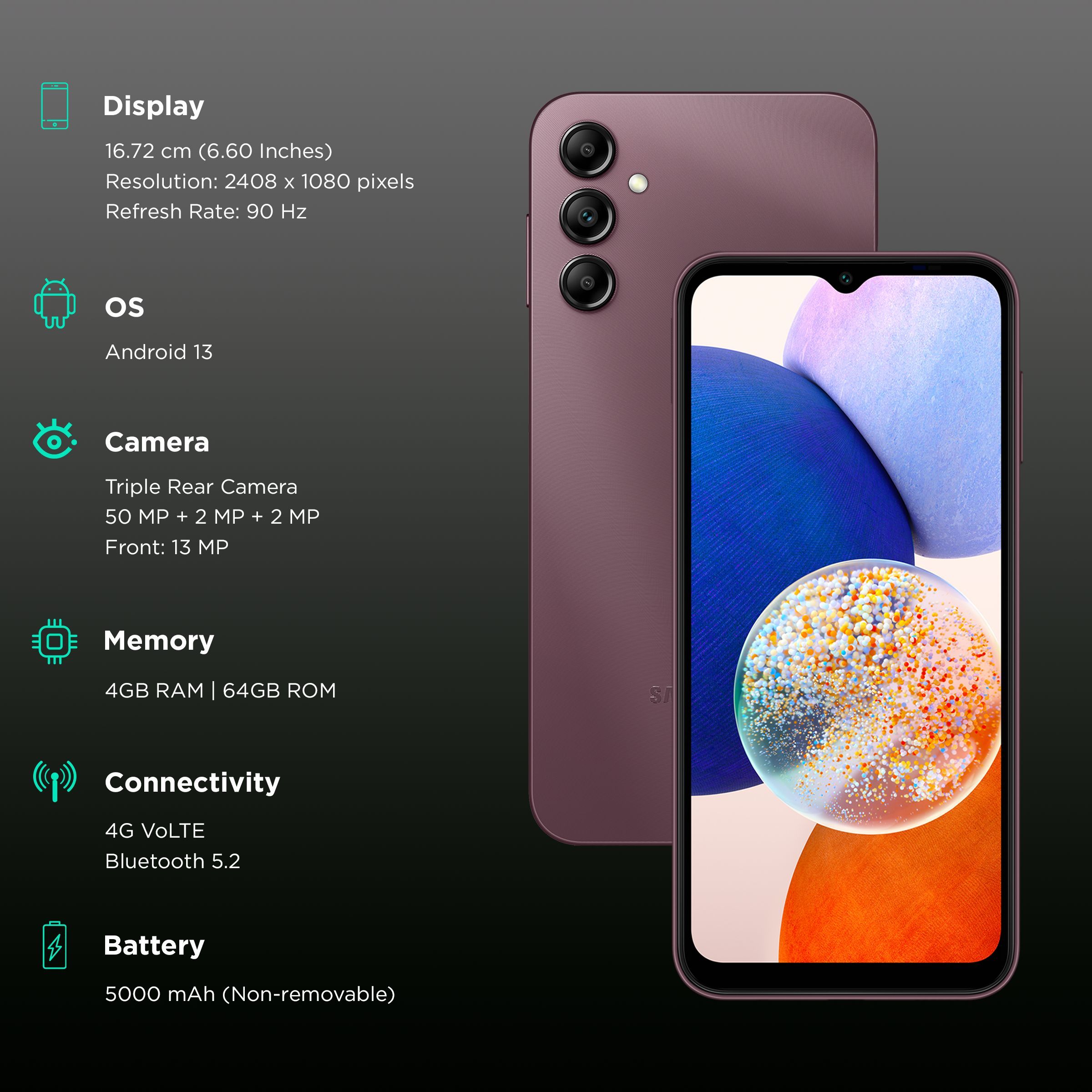 SAMSUNG Galaxy A14 5G (4GB RAM, 64GB, Dark Red)_3