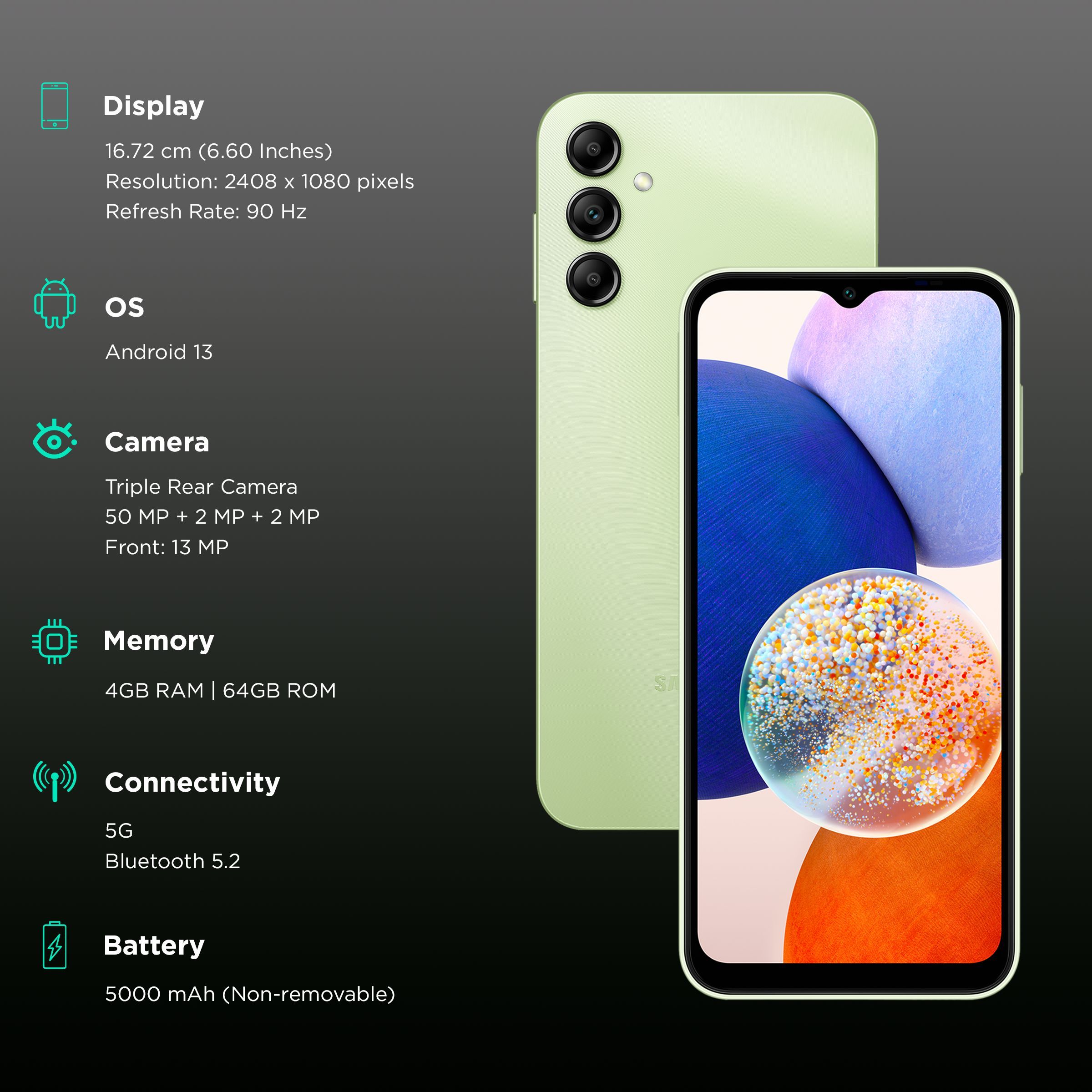 SAMSUNG Galaxy A14 5G (4GB RAM, 64GB, Light Green)_3