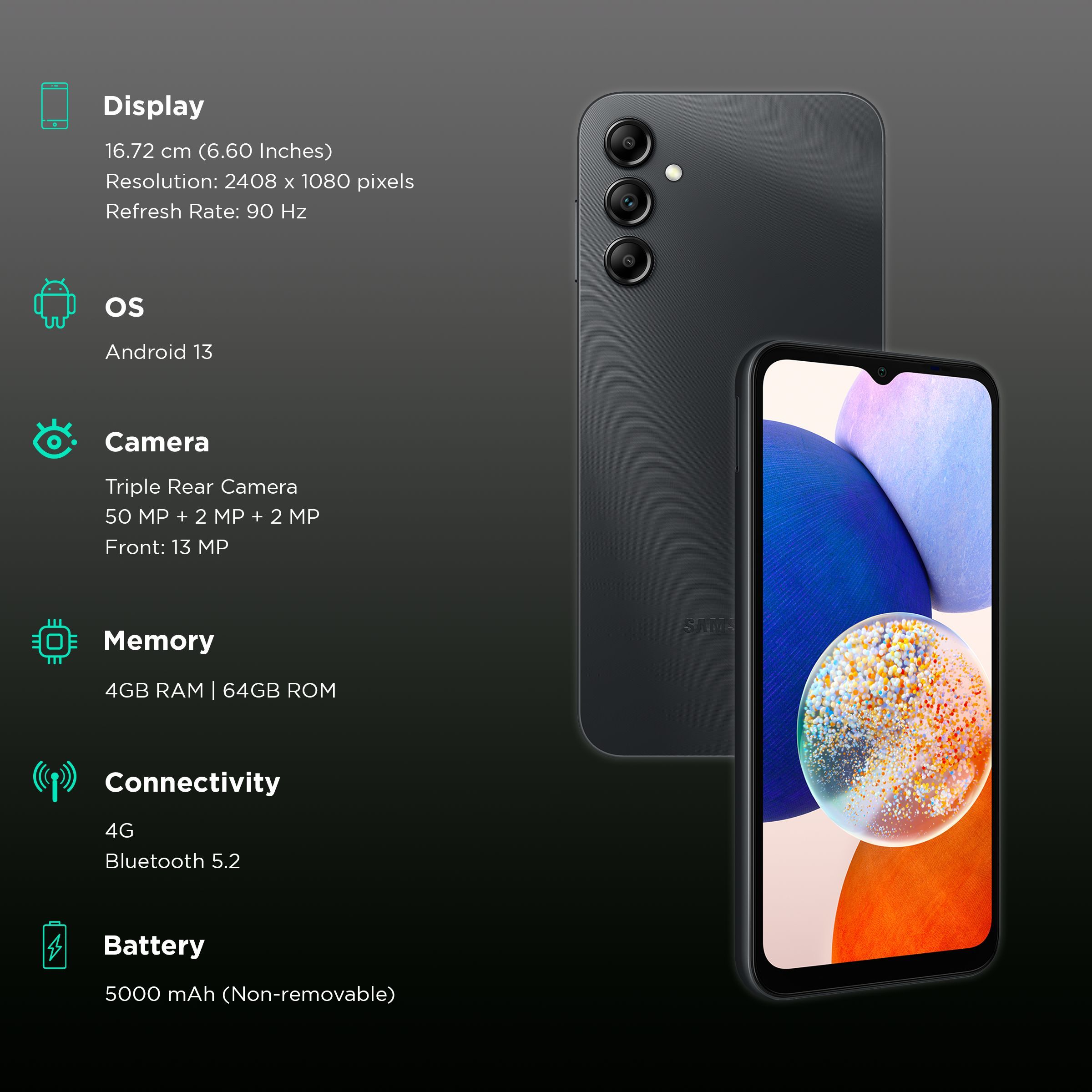 SAMSUNG Galaxy A14 5G (4GB RAM, 64GB, Black)_3