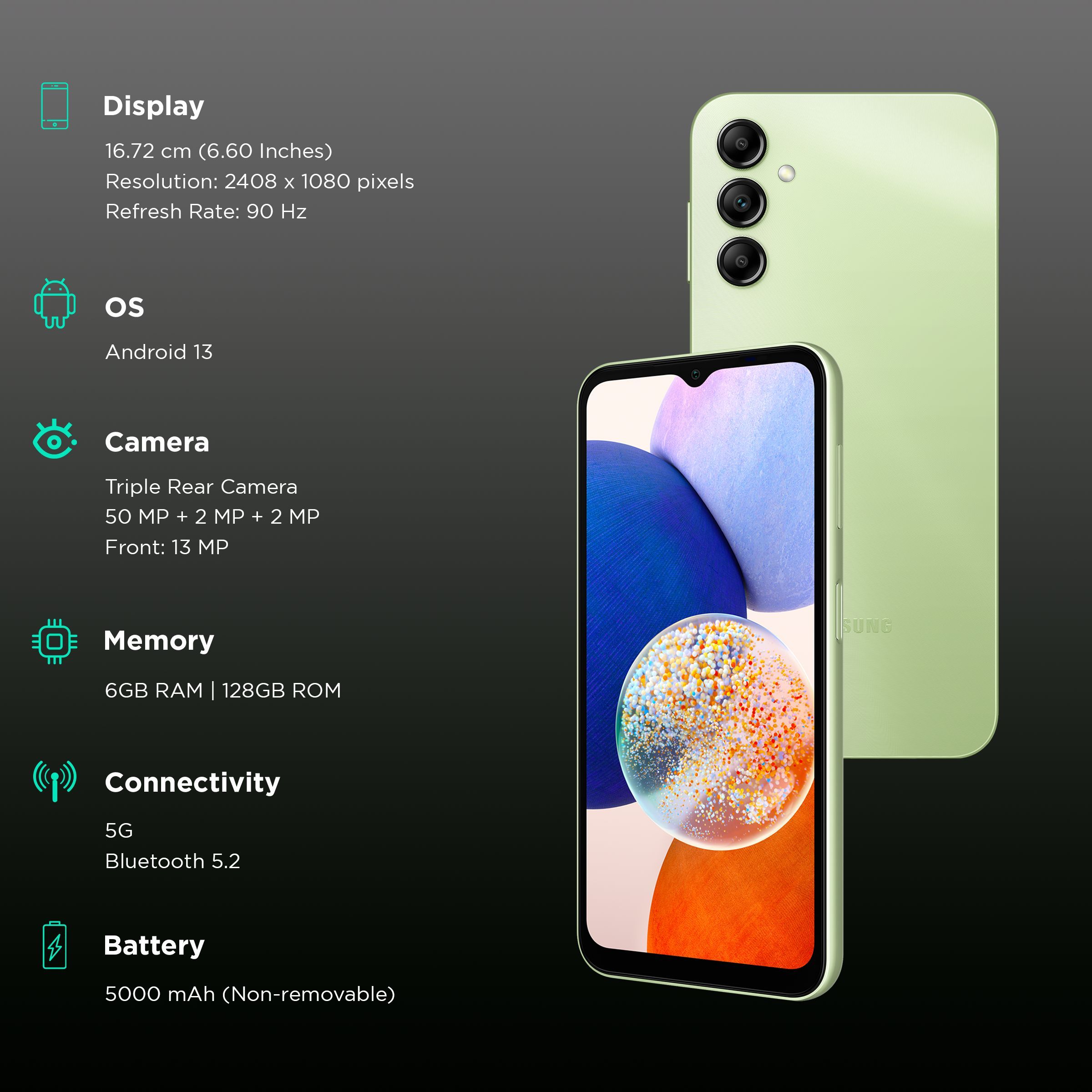 SAMSUNG Galaxy A14 5G (6GB RAM, 128GB, Light Green)_3