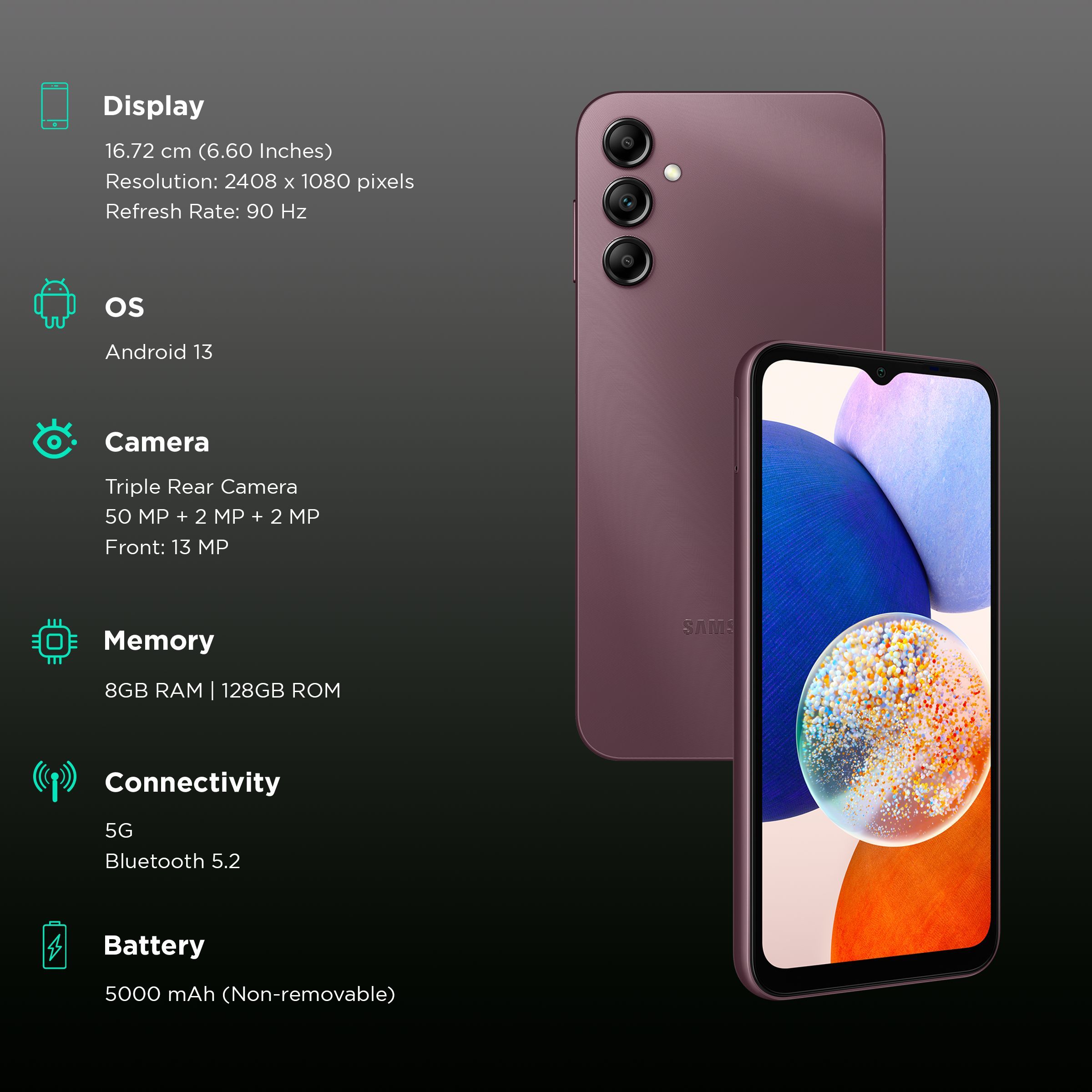 SAMSUNG Galaxy A14 5G (8GB RAM, 128GB, Dark Red)_3