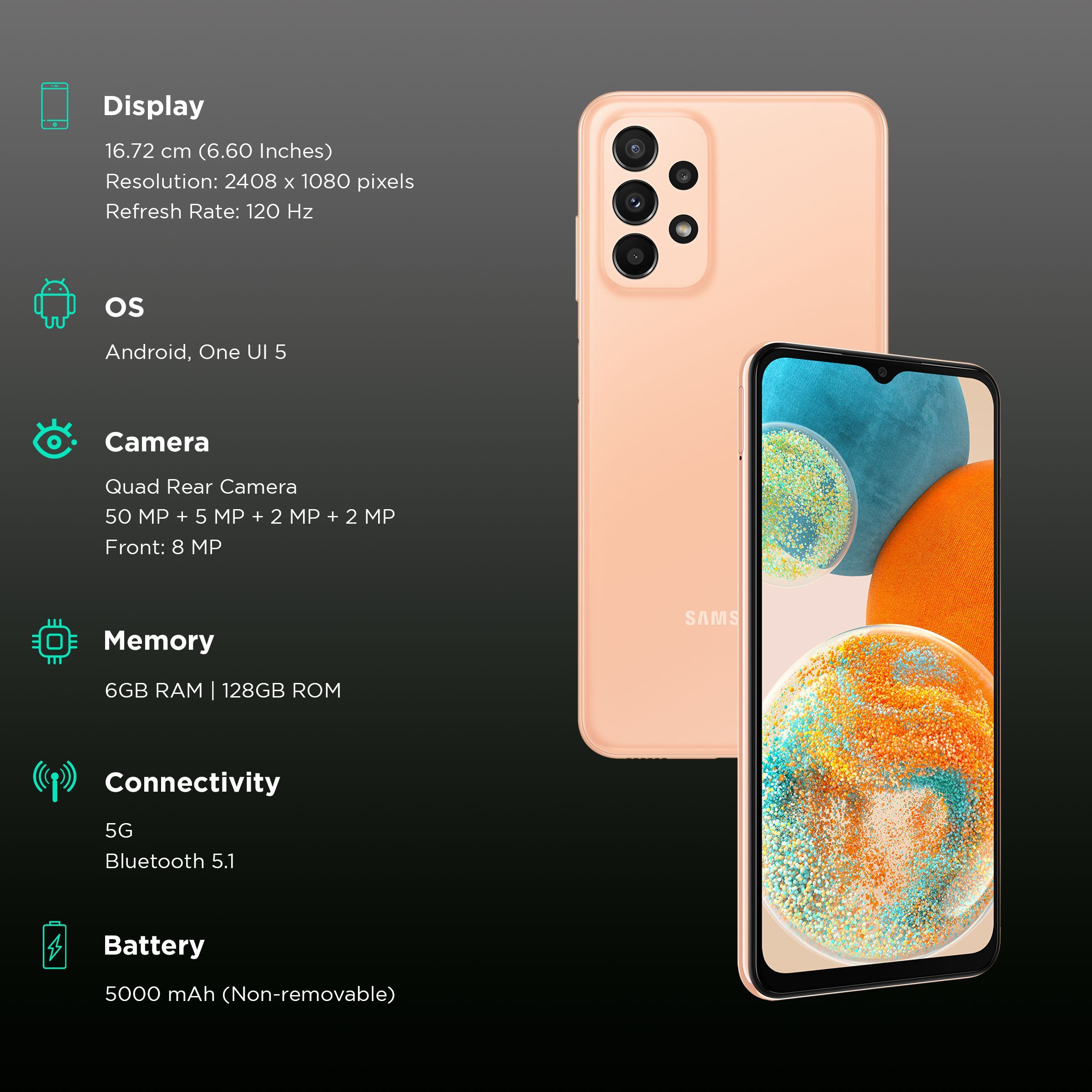 SAMSUNG Galaxy A23 5G (6GB RAM, 128GB, Orange)_3