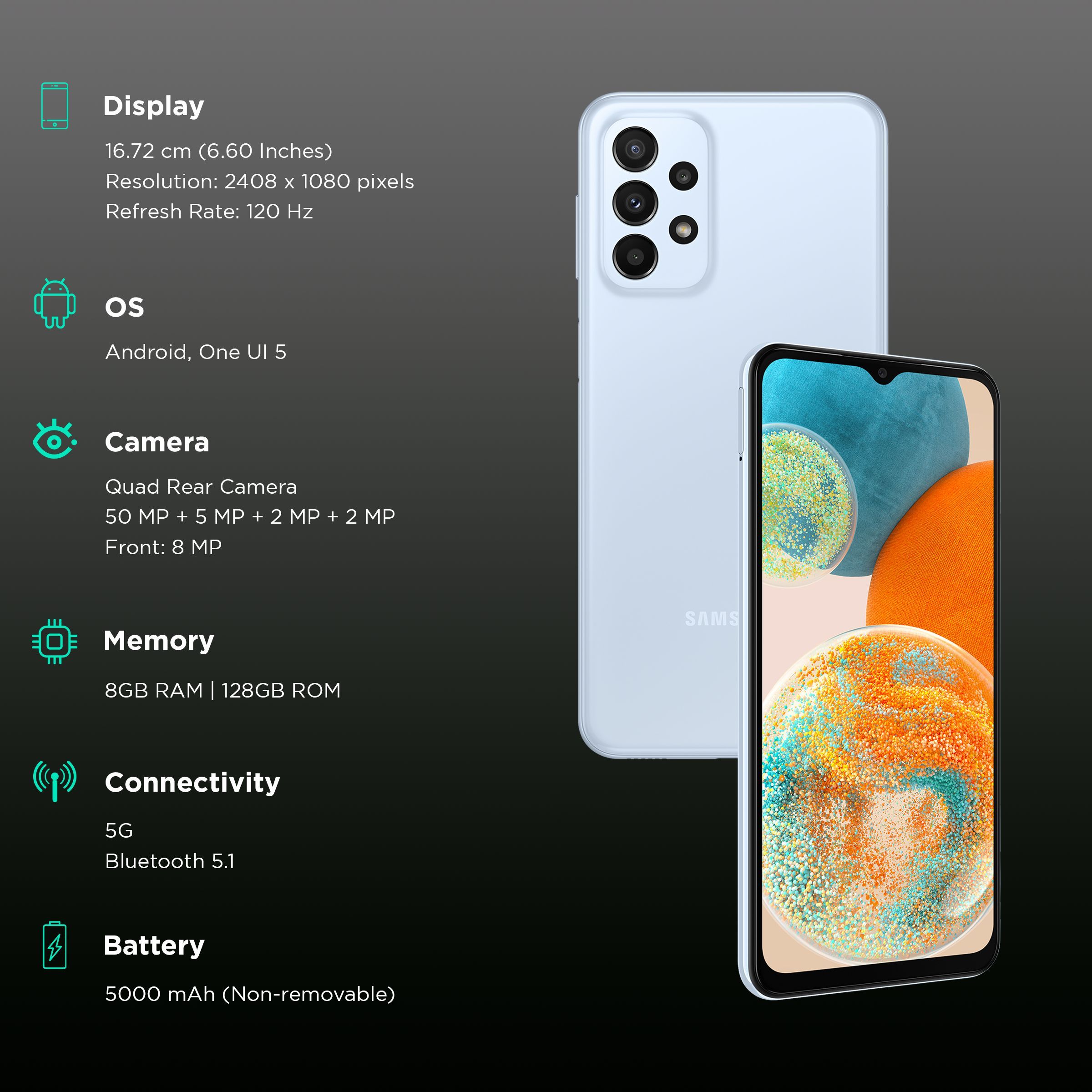 SAMSUNG Galaxy A23 5G (8GB RAM, 128GB, Light Blue)_3