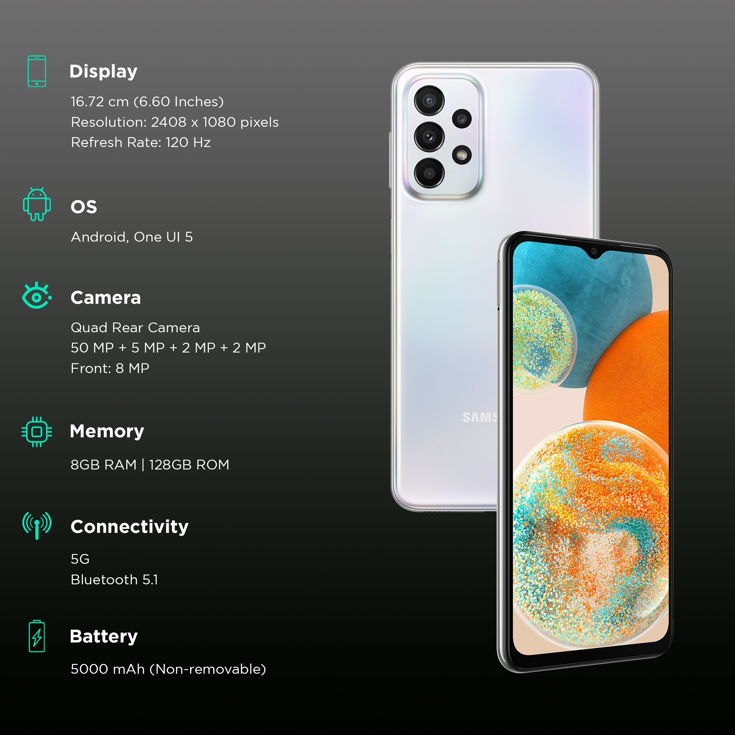 SAMSUNG Galaxy A23 5G (8GB RAM, 128GB, Silver)_3