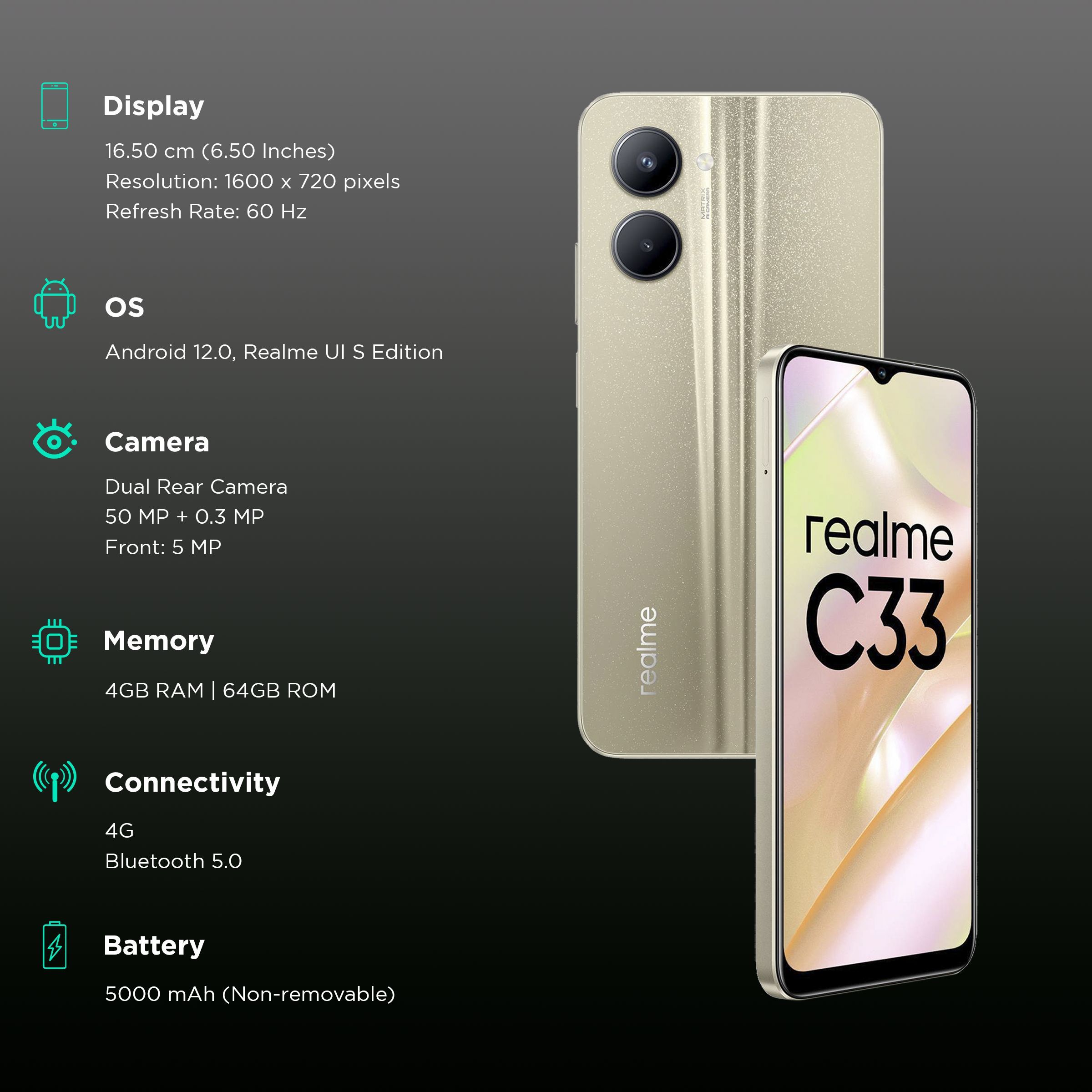 realme C33 2023 (4GB RAM, 64GB, Sandy Gold)_3