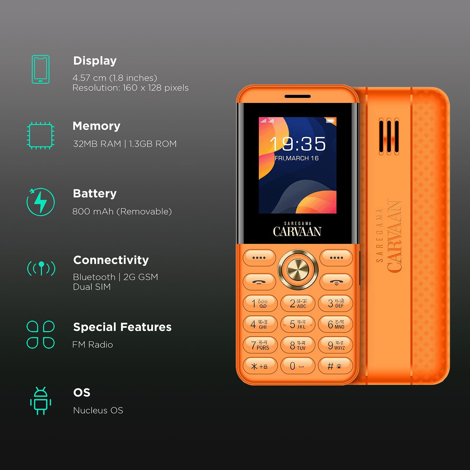 SAREGAMA Carvaan Hindi Don M12 (32MB, Dual SIM, Iris Orange)_3