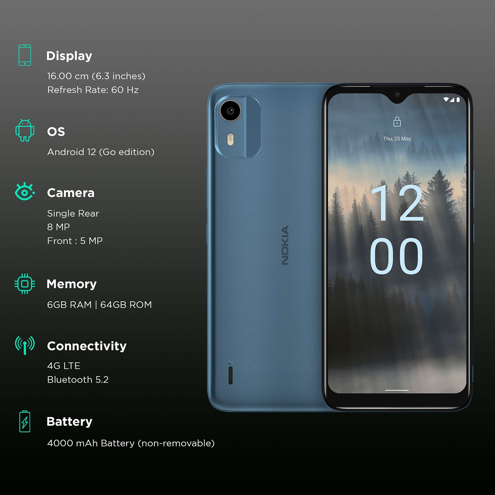 NOKIA C12 Pro (2GB RAM, 64GB, Dark Cyan)_3