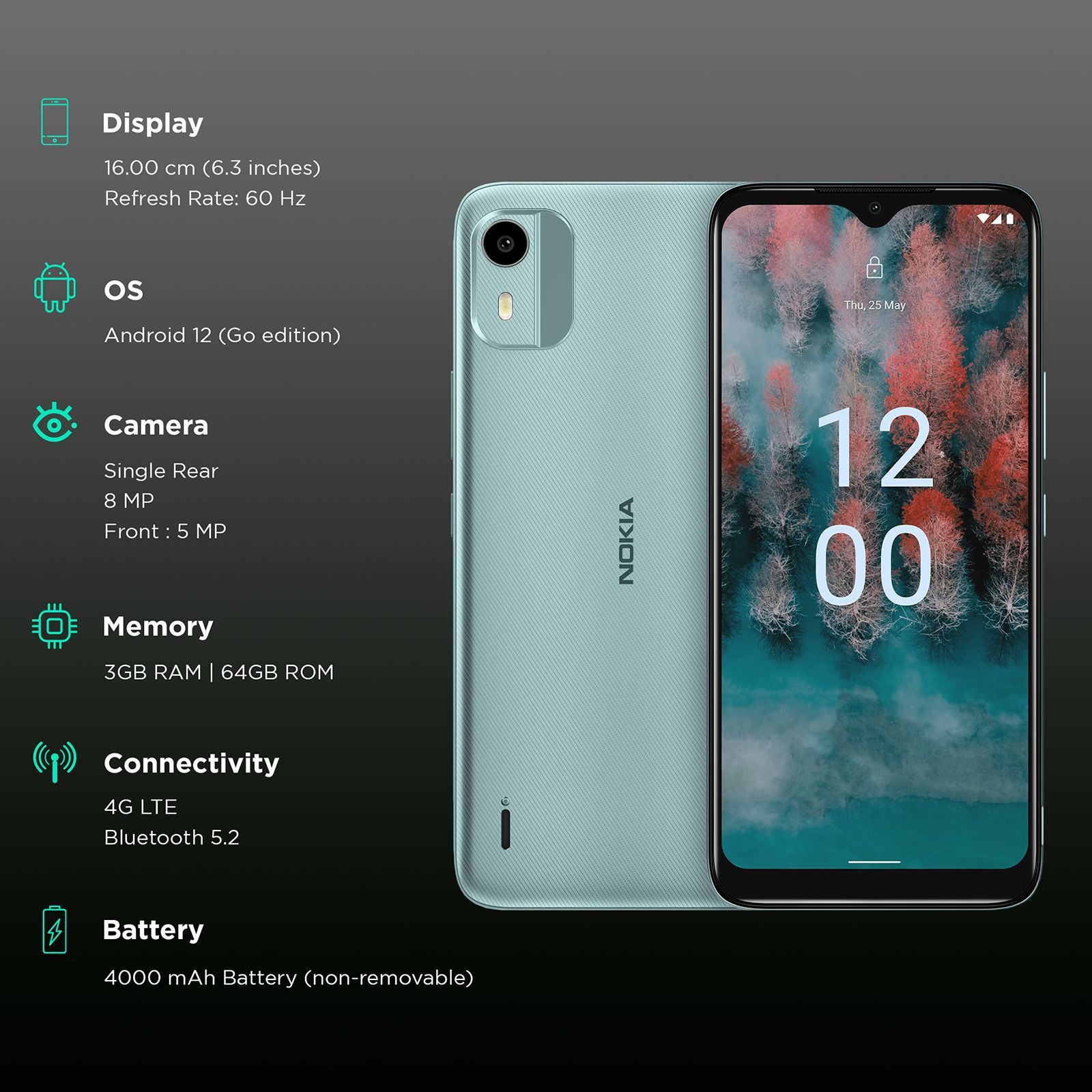 NOKIA C12 Pro (3GB RAM, 64GB, Light Mint)_3