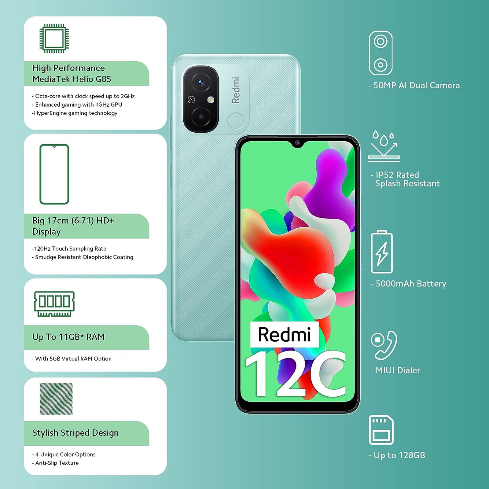 Redmi 12C (4GB RAM, 64GB, Mint Green)_9