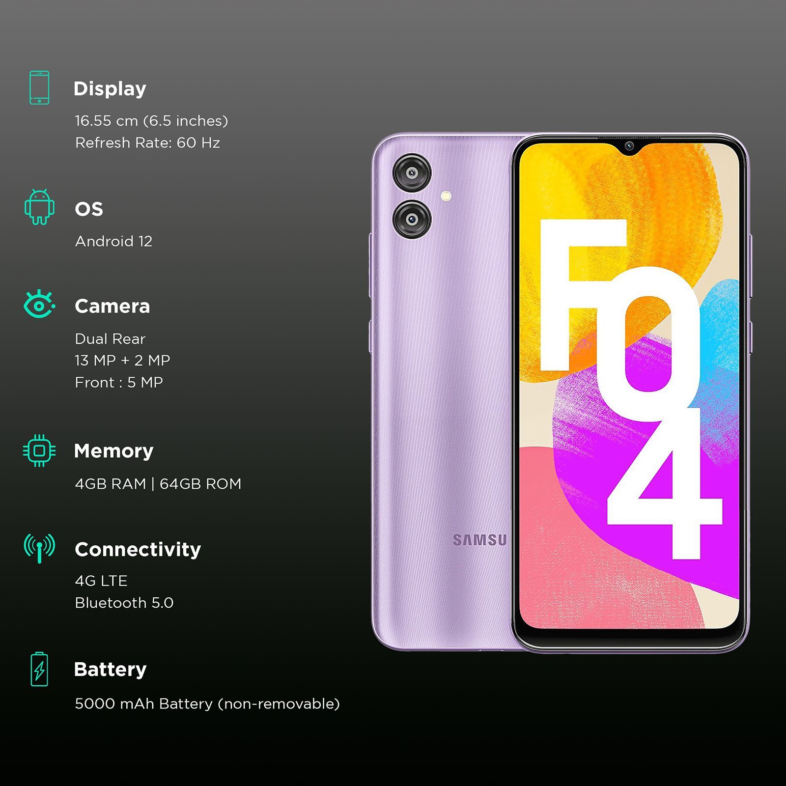 SAMSUNG Galaxy F04 (4GB RAM, 64GB, Jade Purple)_3