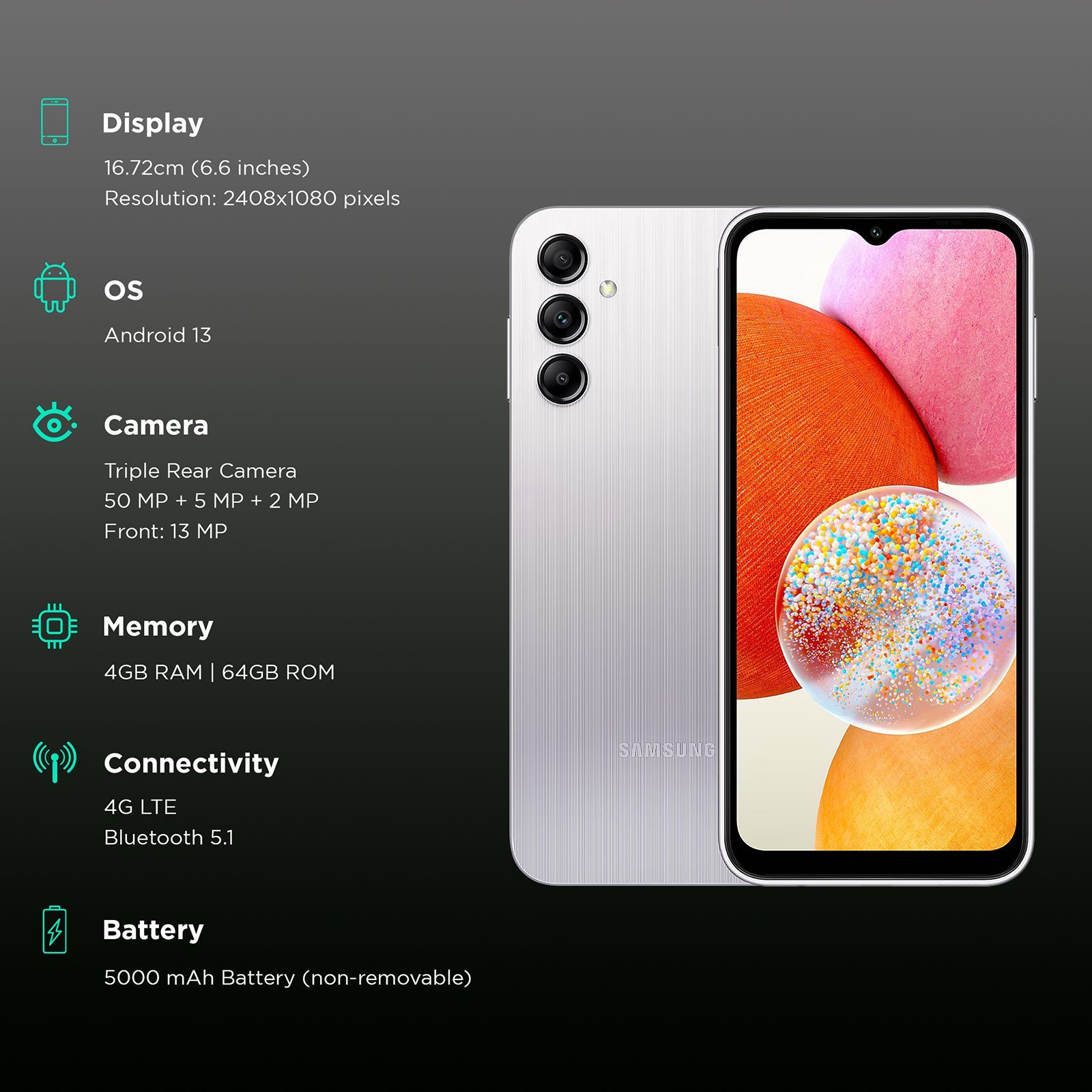 SAMSUNG Galaxy A14 (4GB RAM, 64GB, Silver)_3