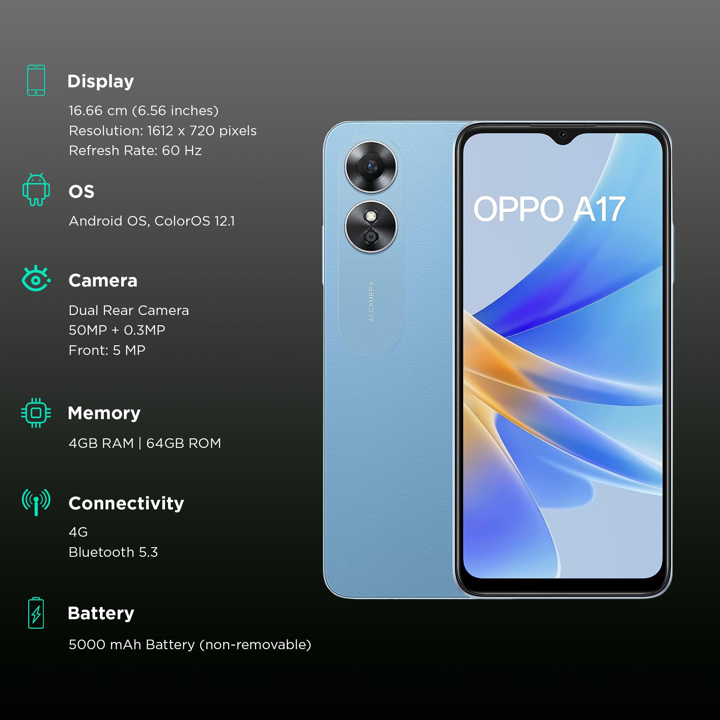 OPPO A17 (4GB RAM, 64GB, Lake Blue) OPPO A17 (4GB RAM, 64GB, Lake Blue)_3