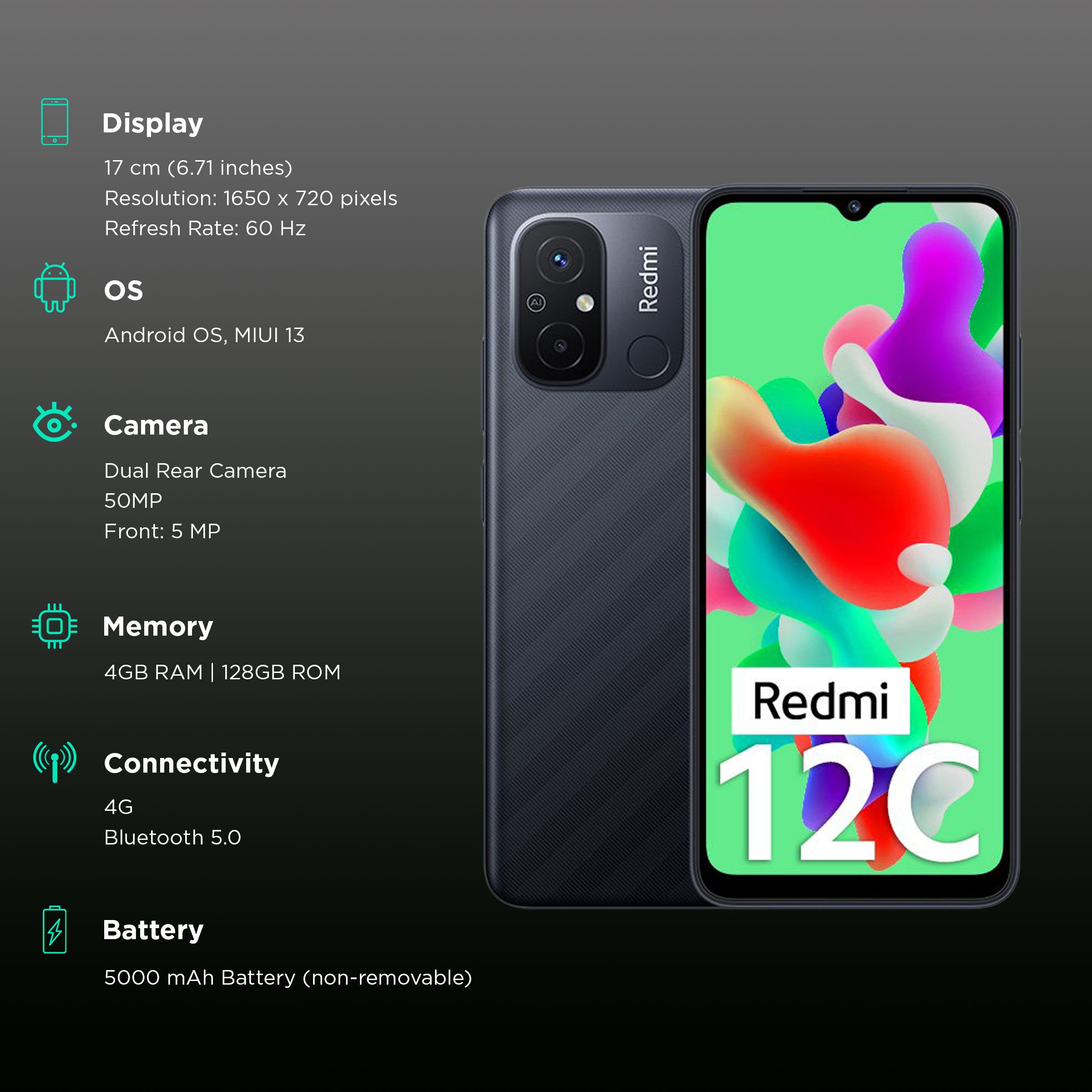 Redmi 12C (4GB RAM, 128GB, Matte Black) Redmi 12C (4GB RAM, 128GB, Matte Black)_3