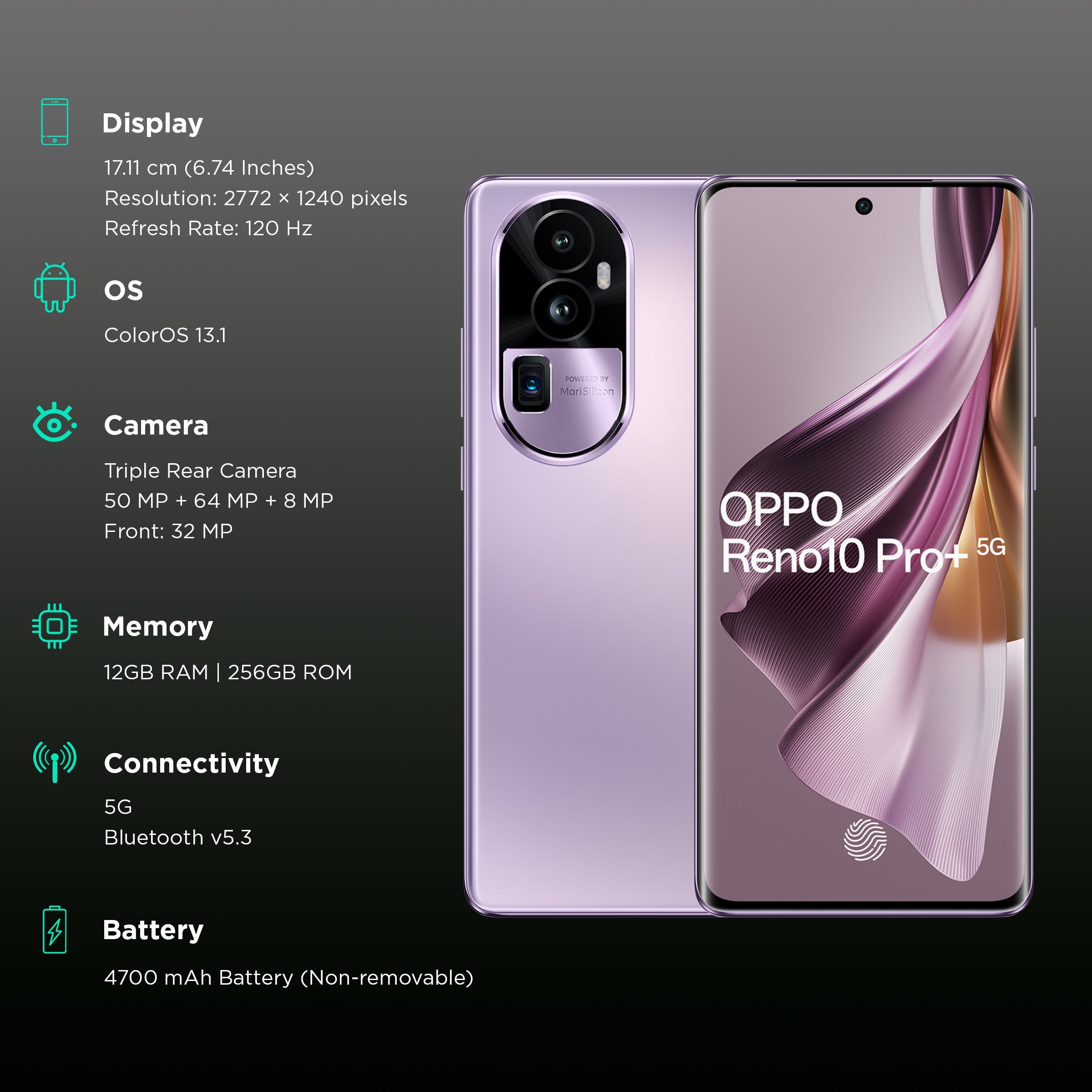 oppo Reno 10 Pro + 5G (12GB RAM, 256GB, Glossy Purple)_3