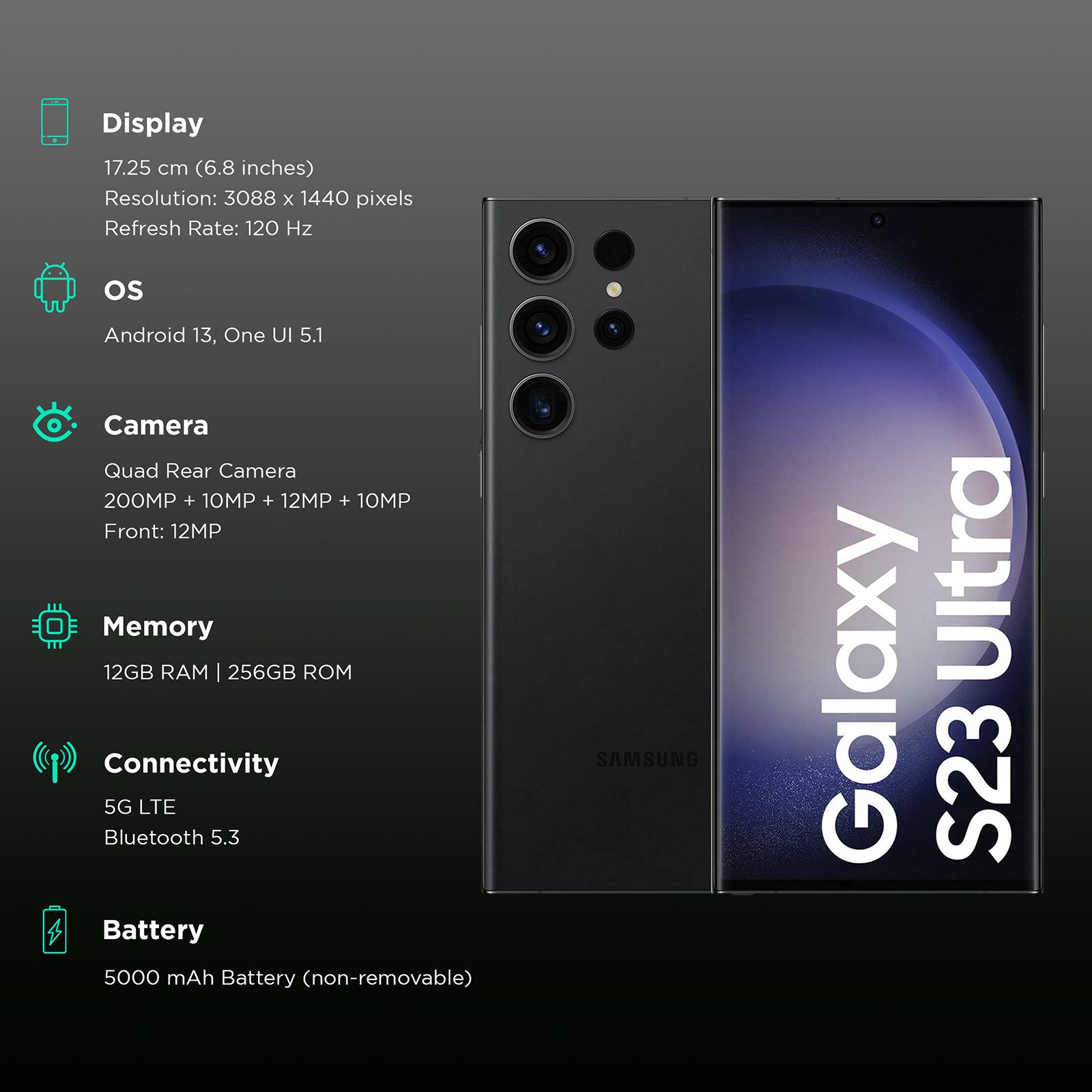 SAMSUNG Galaxy S23 Ultra 5G (12GB RAM, 256GB, Phantom Black)_3