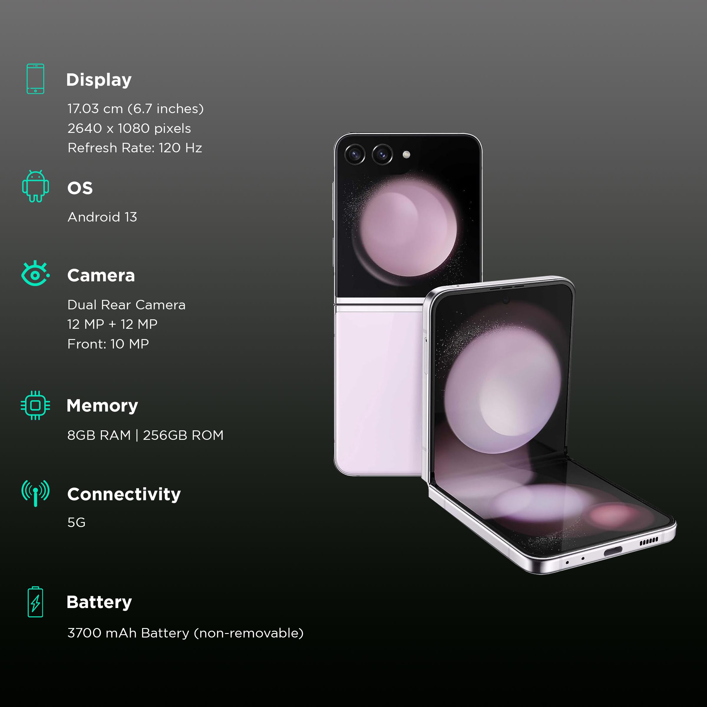 SAMSUNG Galaxy Z Flip5 5G (8GB RAM, 256GB, Lavender)_3