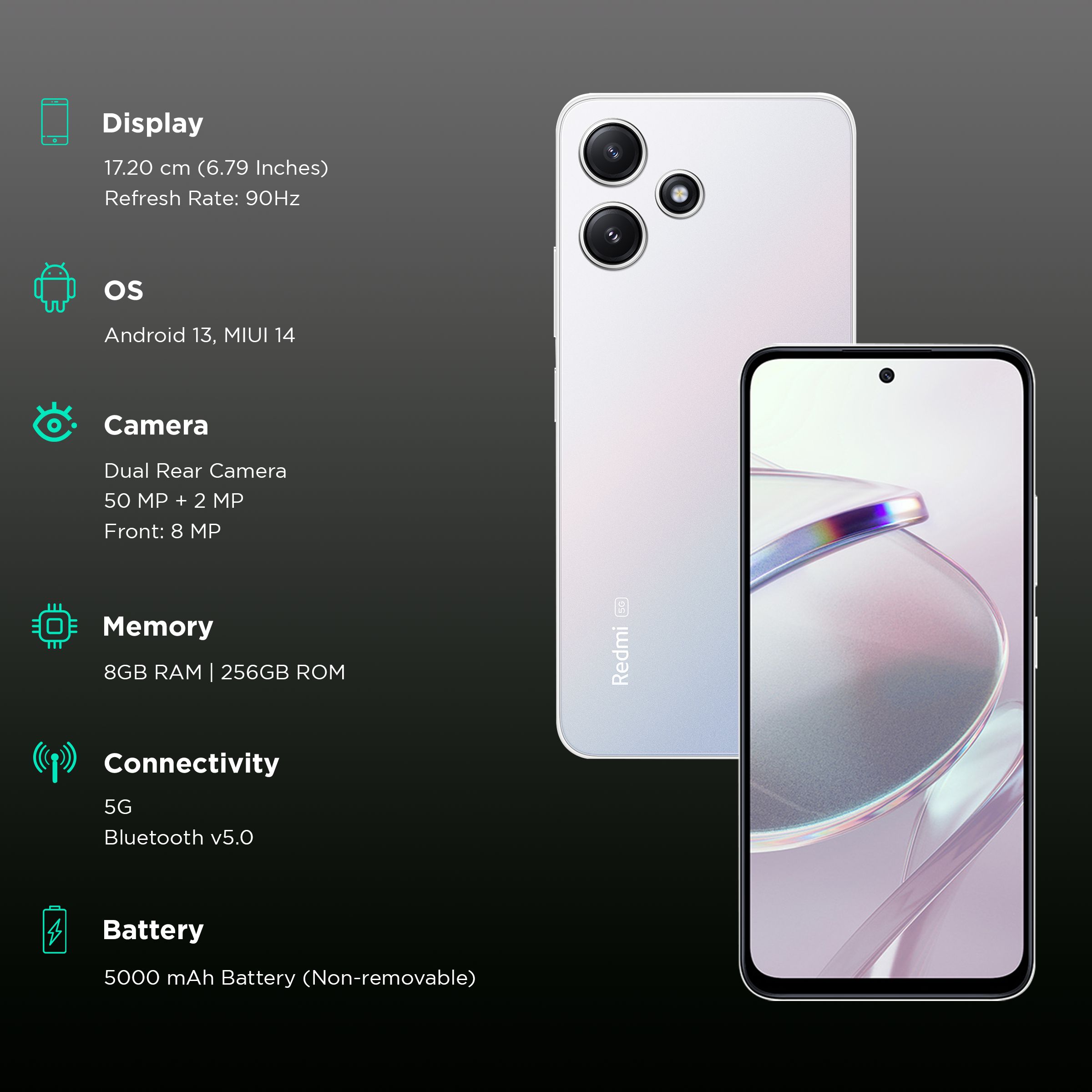 Redmi 12 5G (8GB RAM, 256GB, Moonstone Silver) Redmi 12 5G (8GB RAM, 256GB, Moonstone Silver)_3