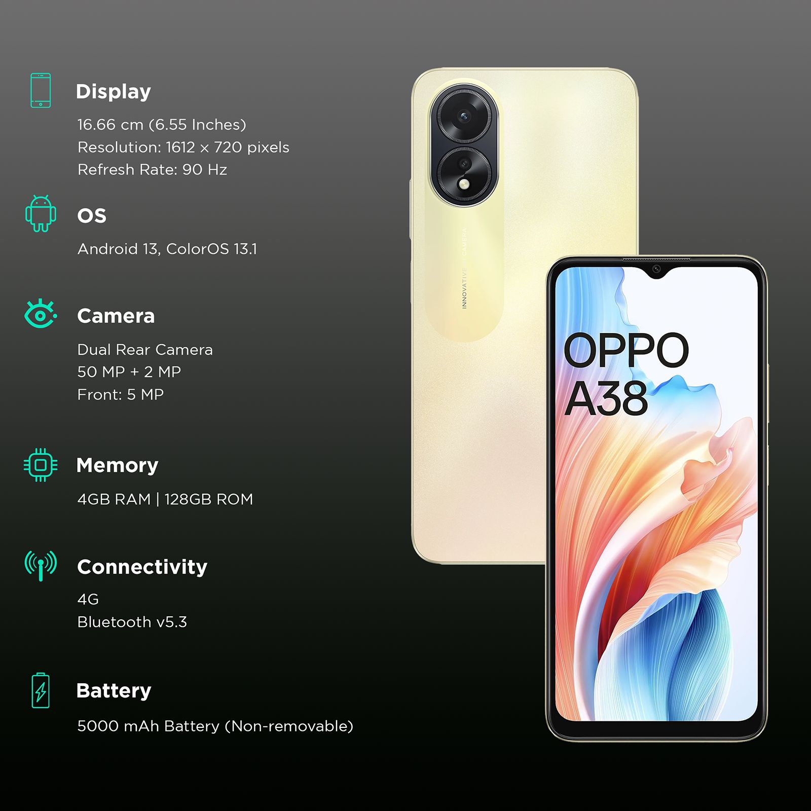 oppo A38 (4GB RAM, 128GB, Glowing Gold)_3